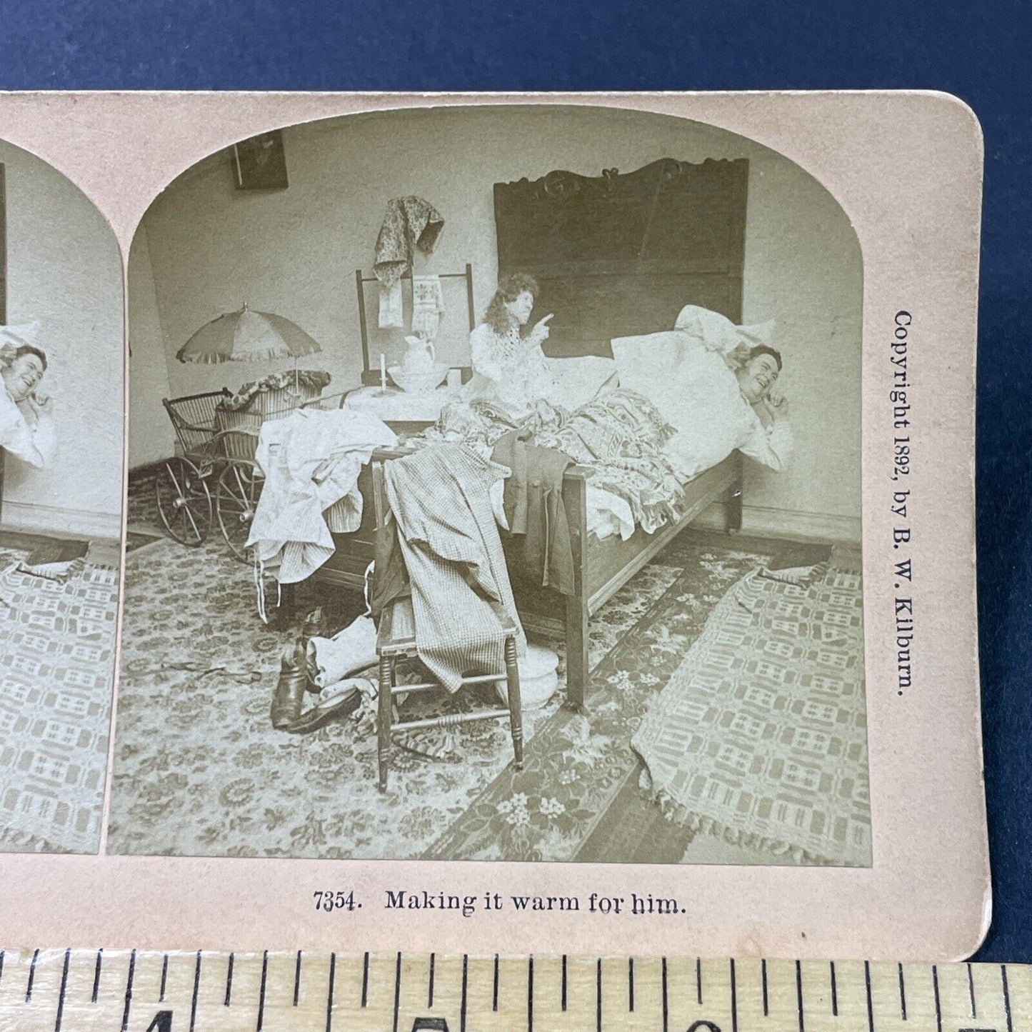 Antique 1892 Wife Mad At Husband Arriving Drunk Stereoview Photo Card P2936