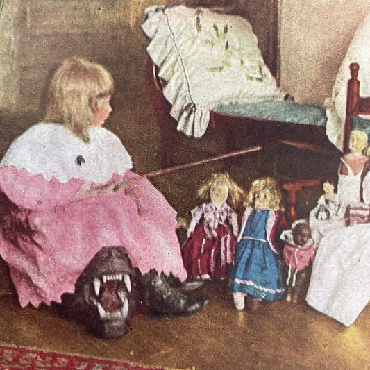 Antique 1898 Child Playing On A Bearskin Rug Stereoview Photo Card P580-003