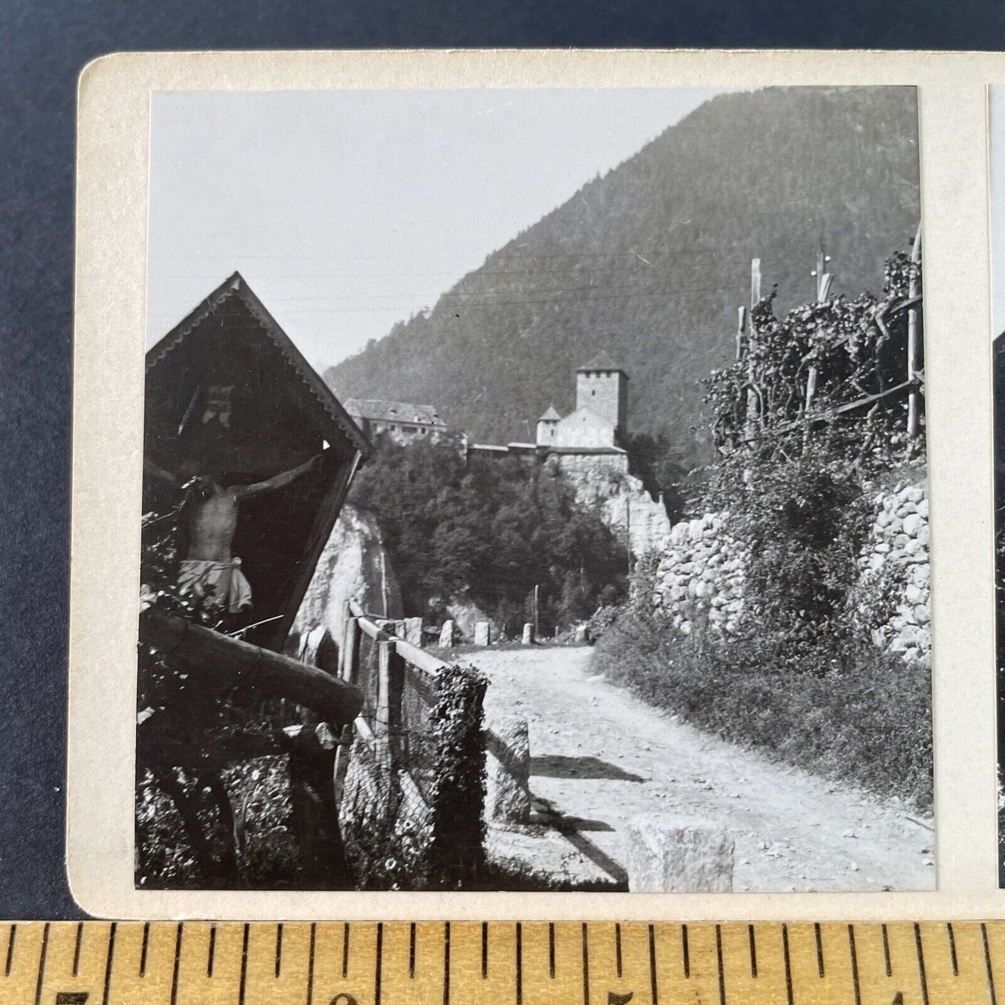 Antique 1925 Tirol Castle South Tyrol Italy OOAK Stereoview Photo Card P3245