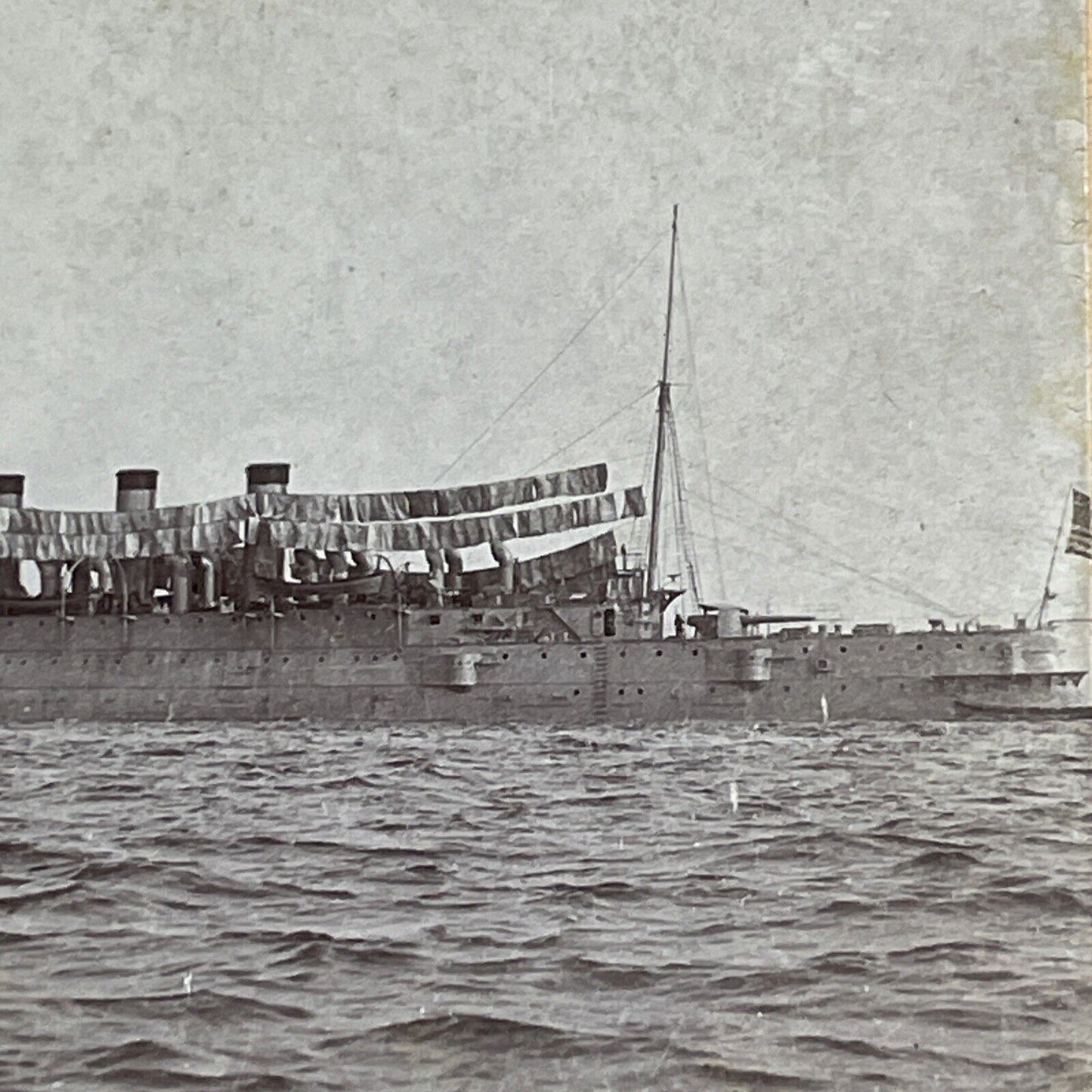 USS Colombia (C-12) US Navy Cruiser Ship Stereoview Antique c1898 X2611