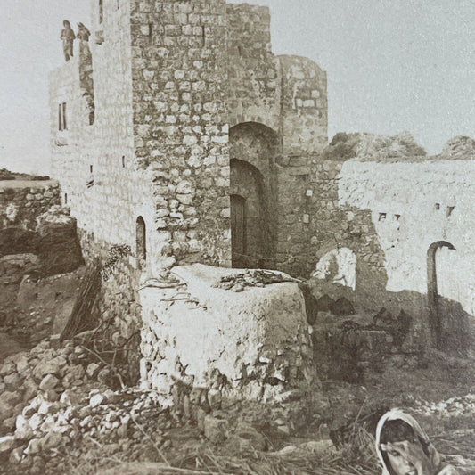 Antique 1890s Tower Of Zir'in Tel Jezreel Israel Stereoview Photo Card P3820