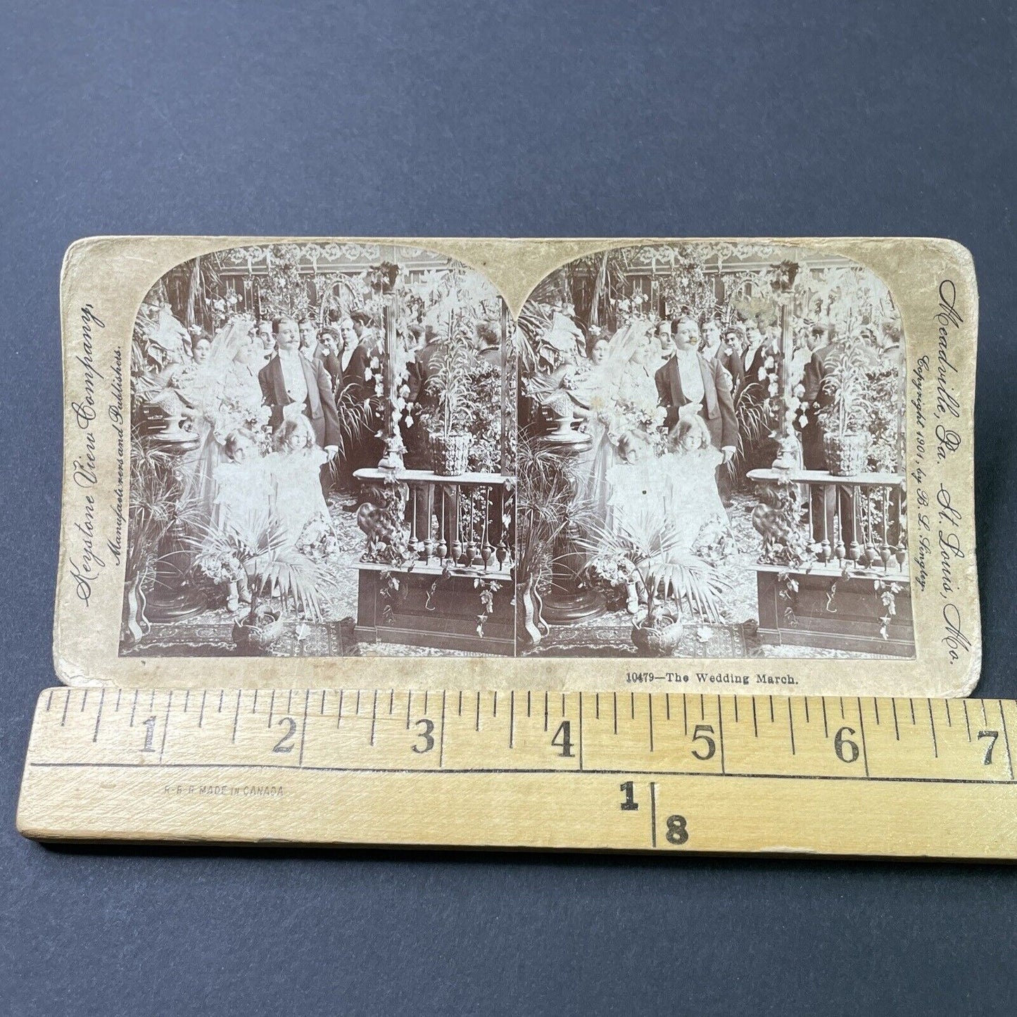 Antique 1901 Victorian Bride & Groom & Flower Girls Stereoview Photo Card P2961