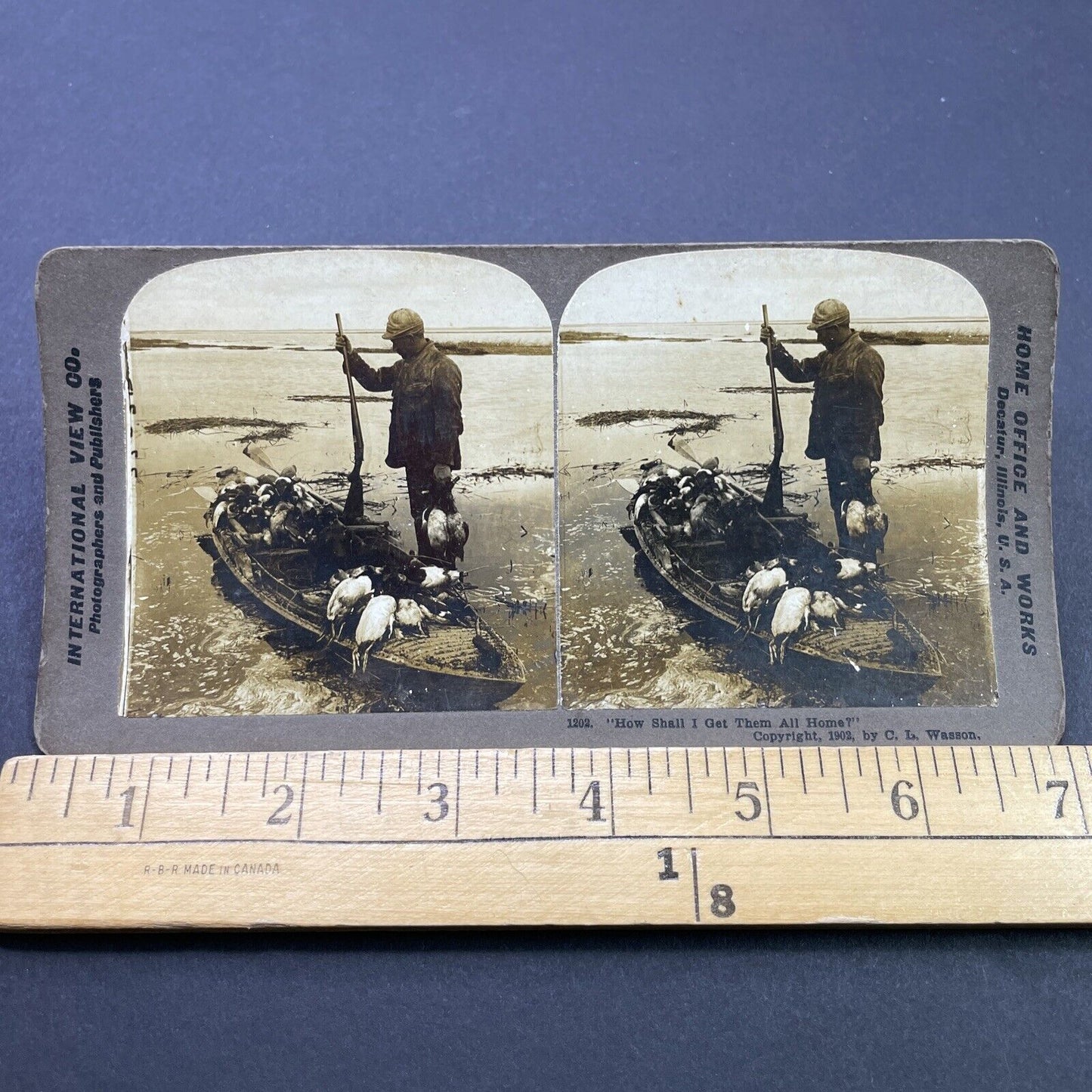 Antique 1902 Duck Hunter With Canoe Full Of Ducks Stereoview Photo Card P2653