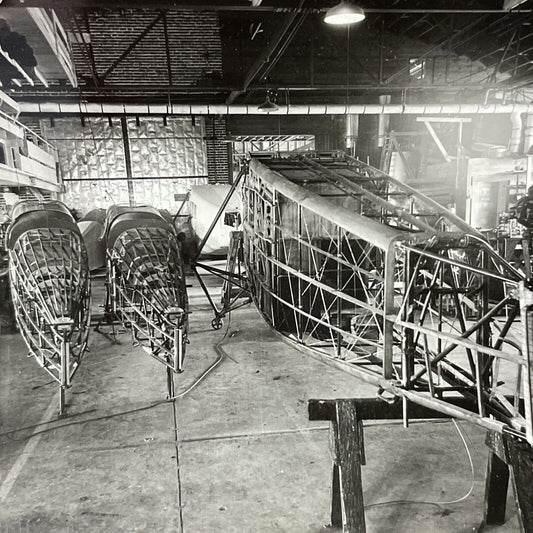 Antique 1930s Cessna Airplane Factory Wichita Kansas Stereoview Photo Card V2824