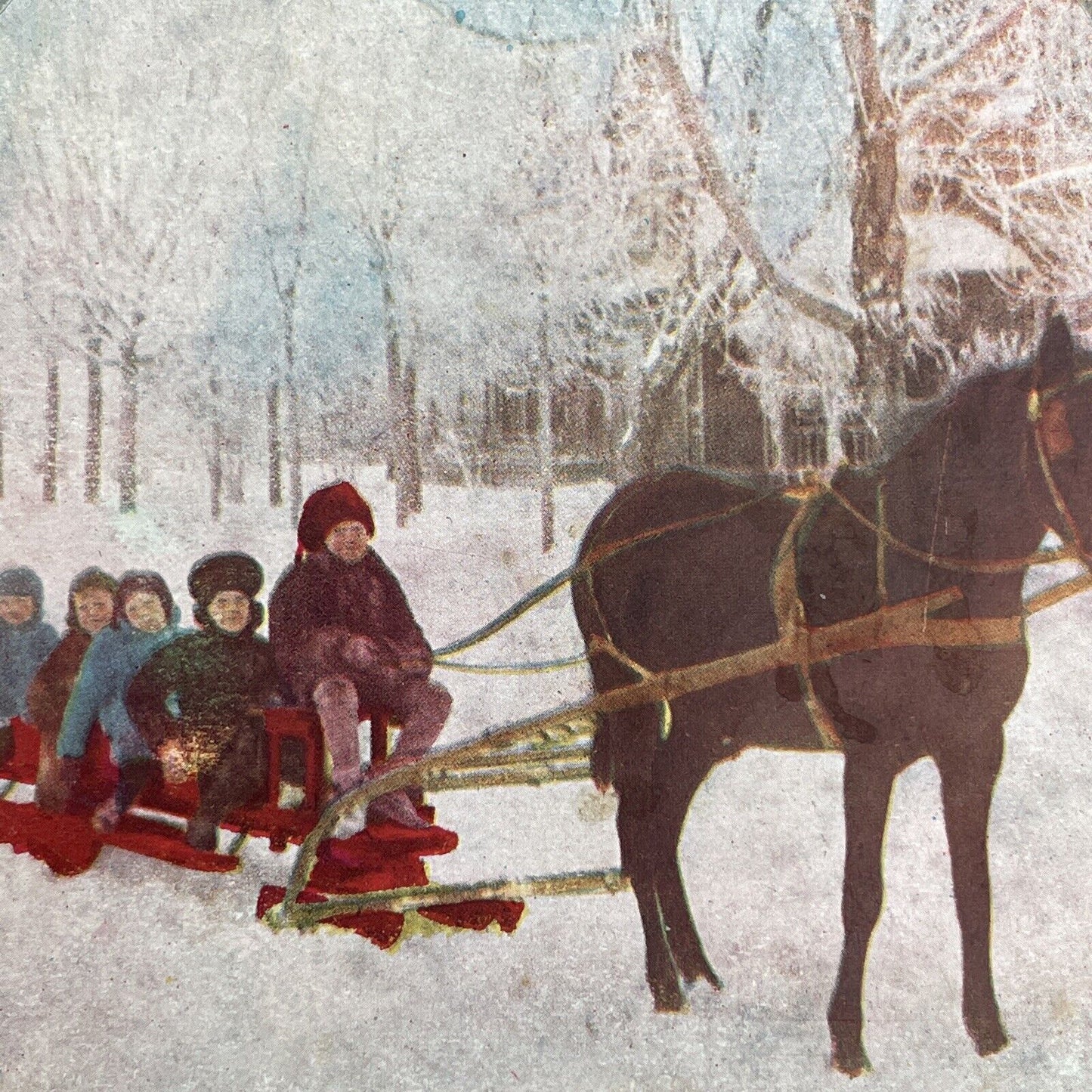 Antique 1898 Winter Sleigh Ride Horse Drawn Stereoview Photo Card P580-045