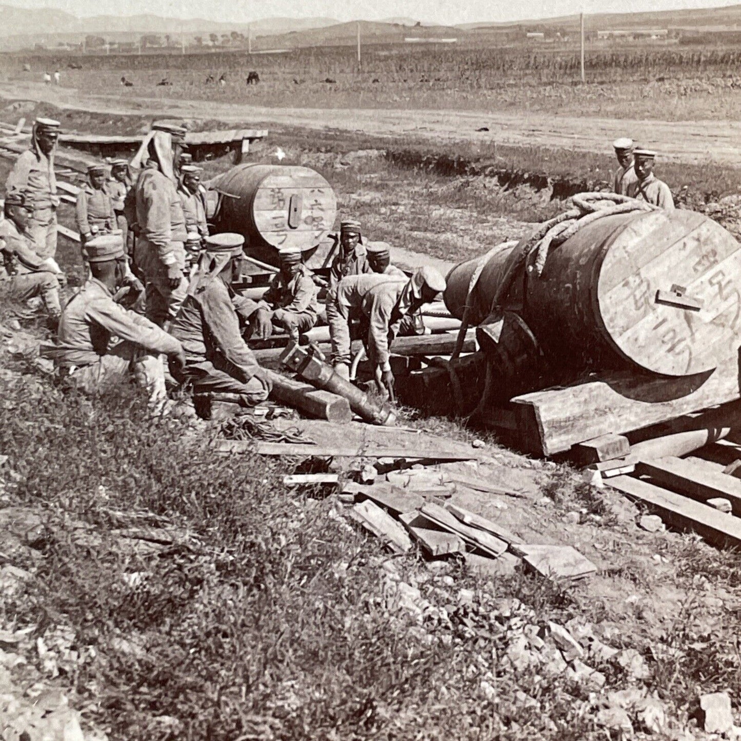 Japanese Heavy Guns In Dalian China Stereoview Lushun Port Antique c1905 X2467