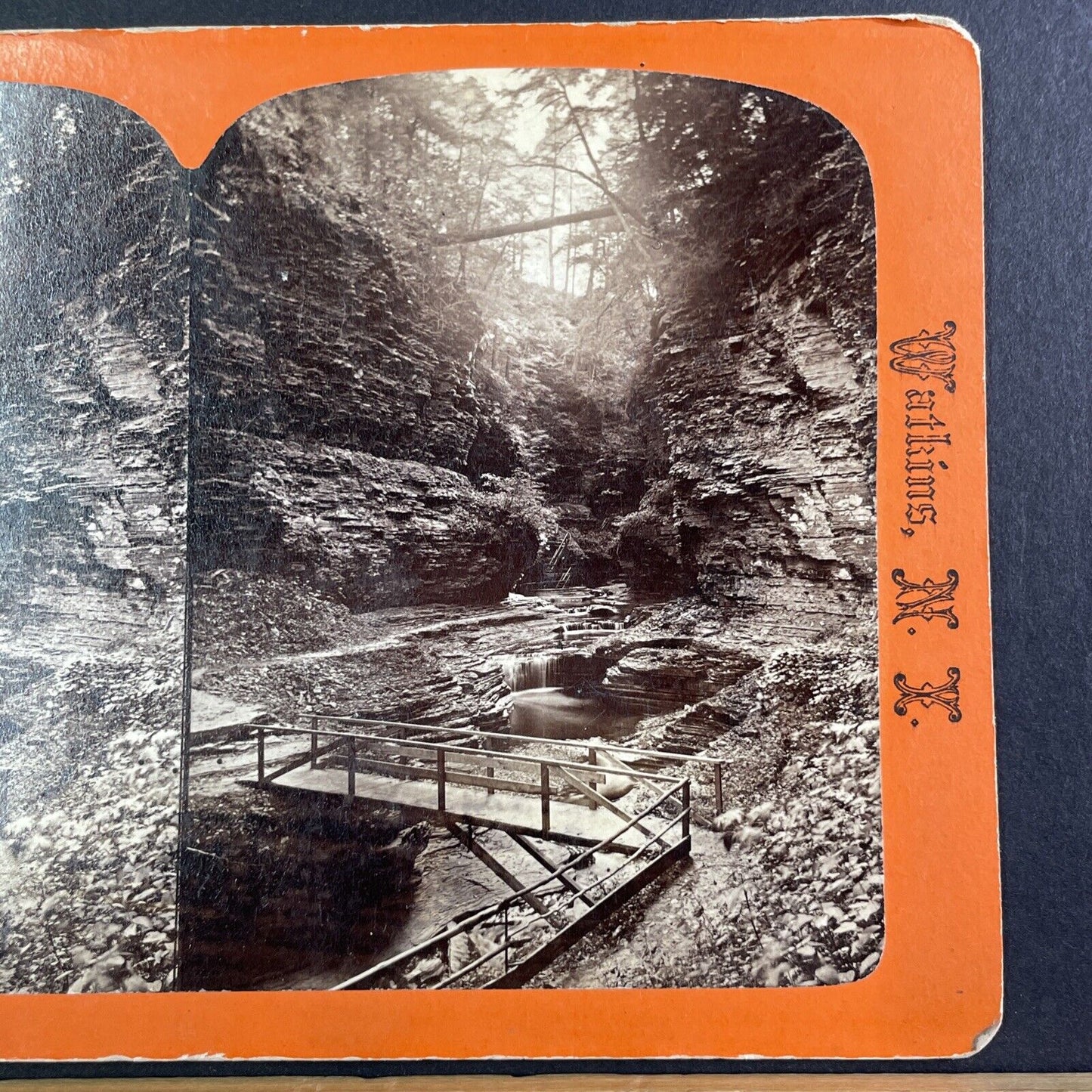 Watkins Glen Still Pools New York Stereoview J.D. Hope Antique c1872 Y1746