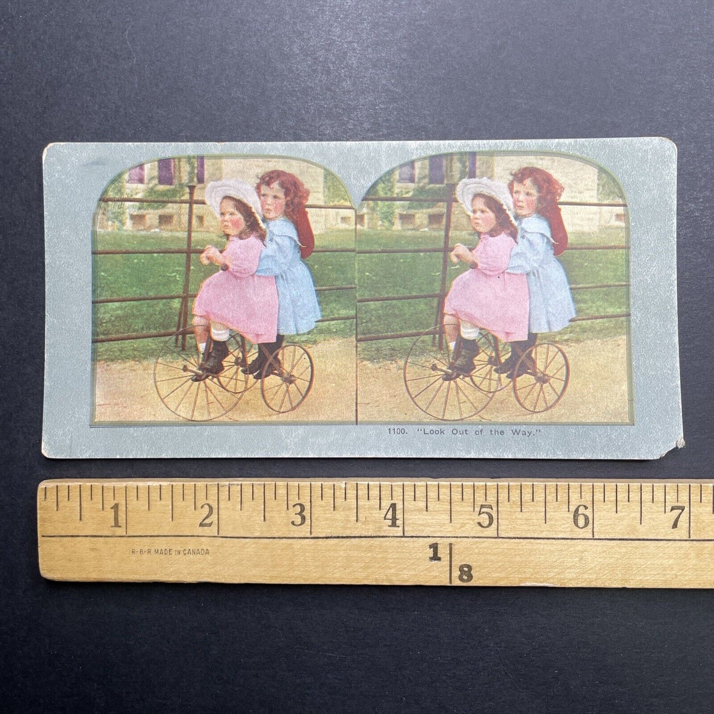 Antique 1892 Children On A Tricycle Bicycle Stereoview Photo Card P1230