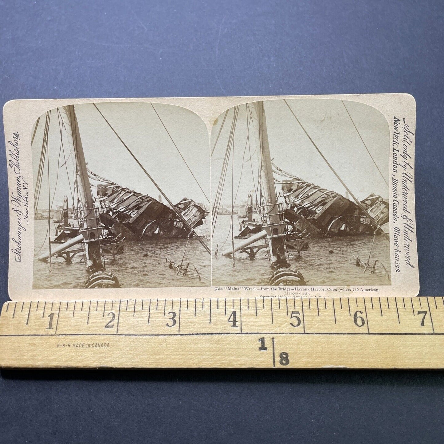 Antique 1899 Sinking Of USS Maine In Havana Cuba Stereoview Photo Card P2362