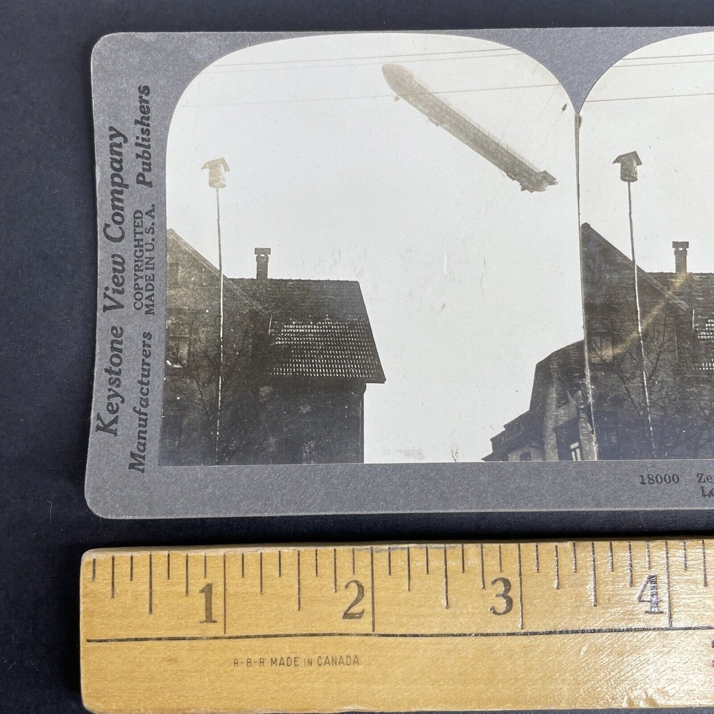 Antique 1918 WW1 German Zeppelin Over Germany Stereoview Photo Card P997