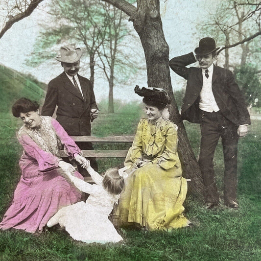 Antique 1903 A Family Relaxes In A Public Park Stereoview Photo Card P3451