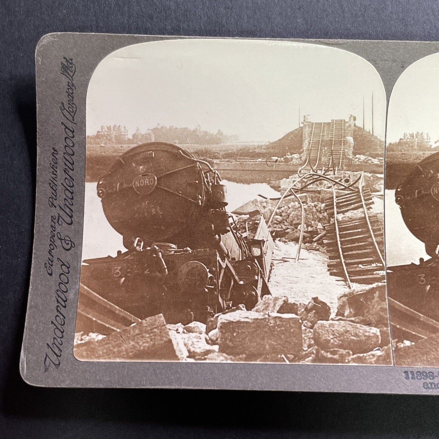 Antique 1915 Destroyed Train Bridge Battle Of Marne Stereoview Photo Card P1580