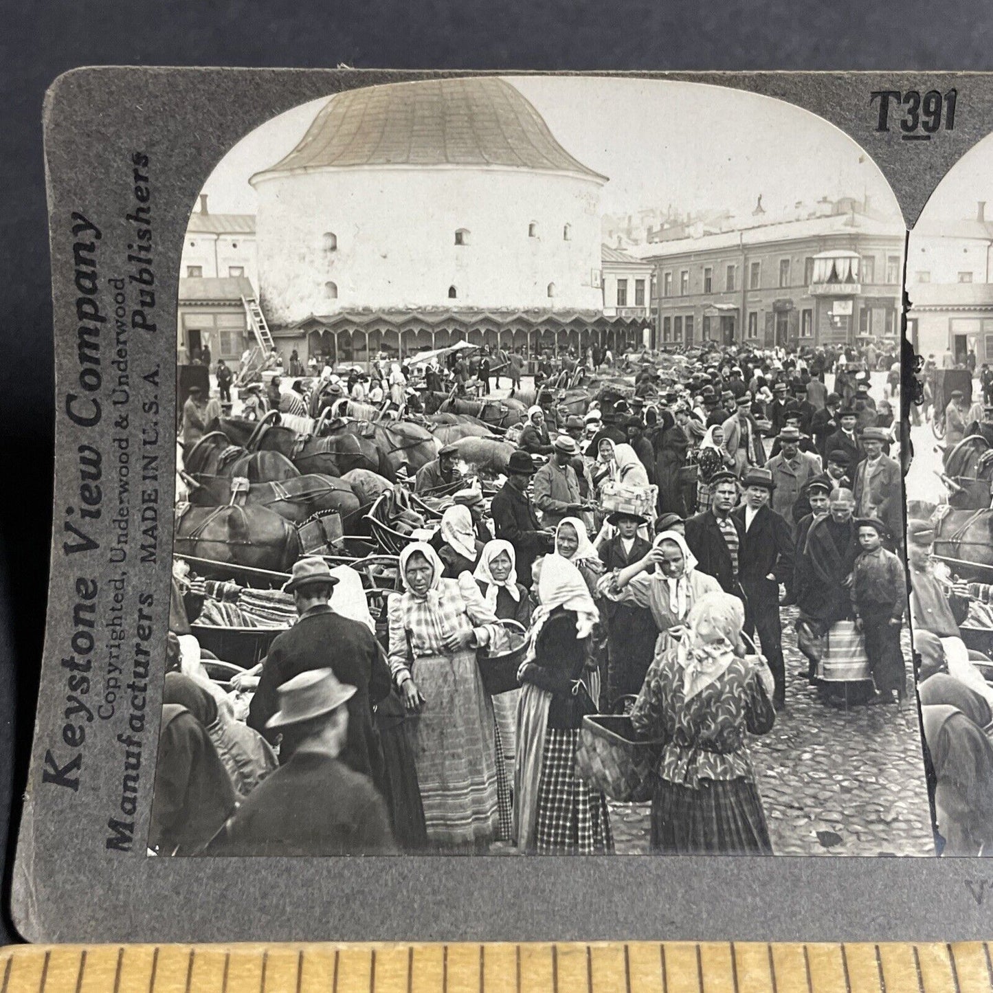 Antique 1909 Strong Finnish Women Viborg Finland Stereoview Photo Card P4561