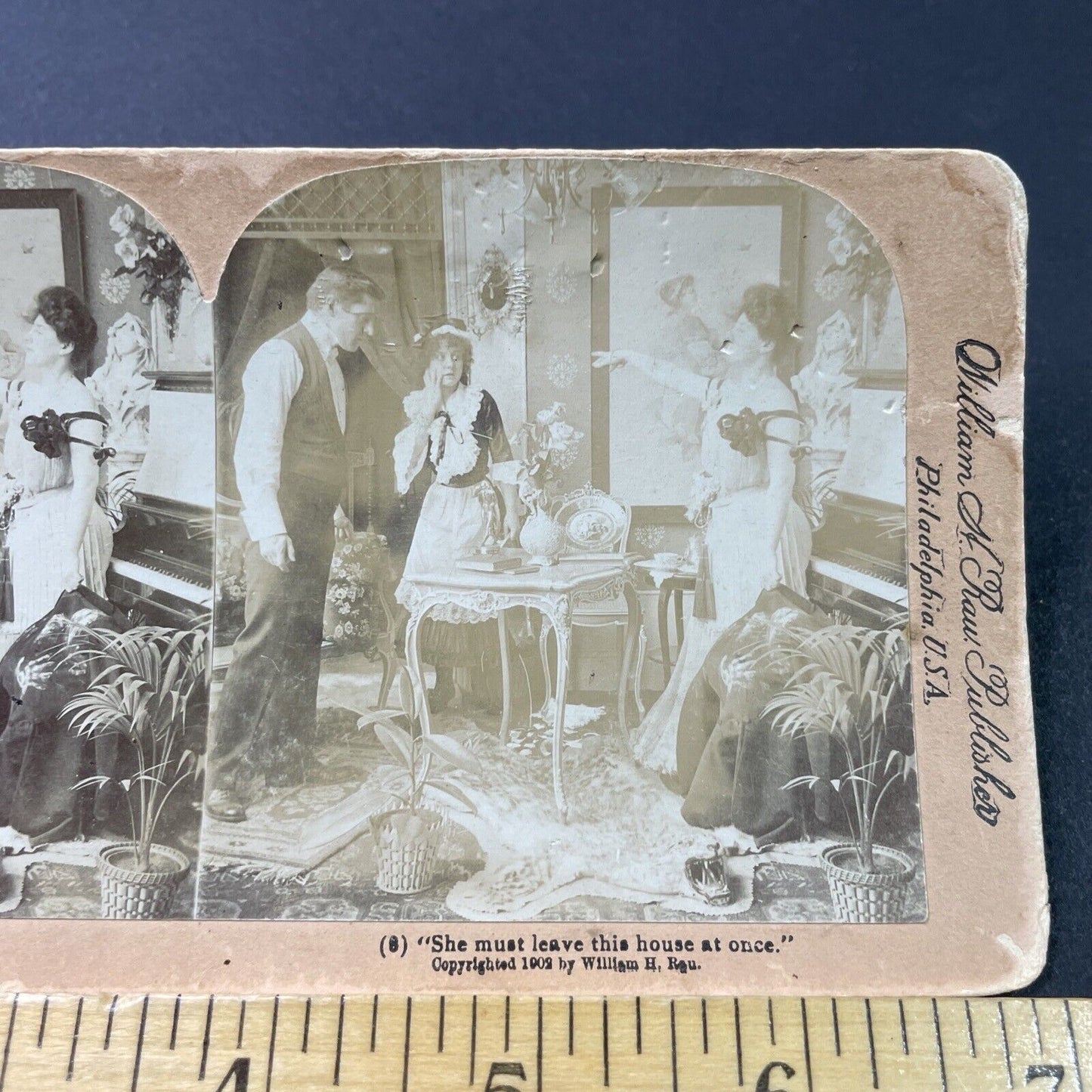 Antique 1902 Wife Banishes Maid For Having Affair Stereoview Photo Card P2915