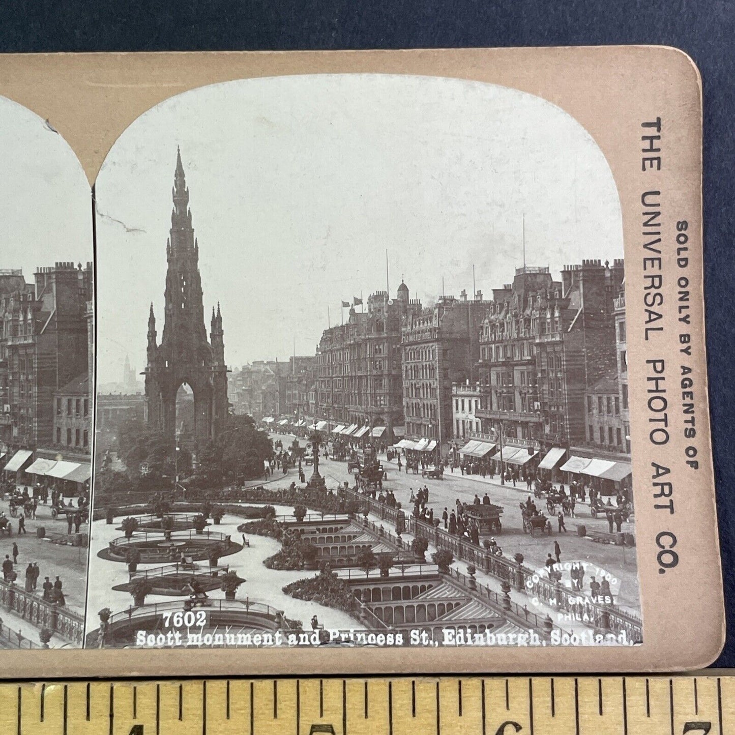 Princess Street Edinburgh Scotland Stereoview CH Graves Antique c1900 X2851