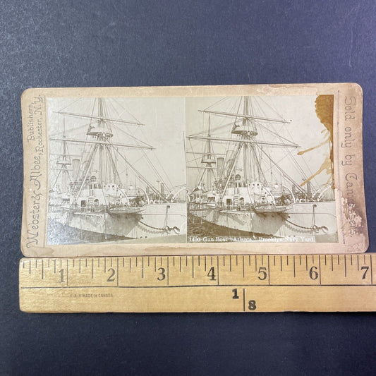 USS Atlanta Protected Cruiser Gun Boat Navy Ship Stereoview Antique c1884 X2750