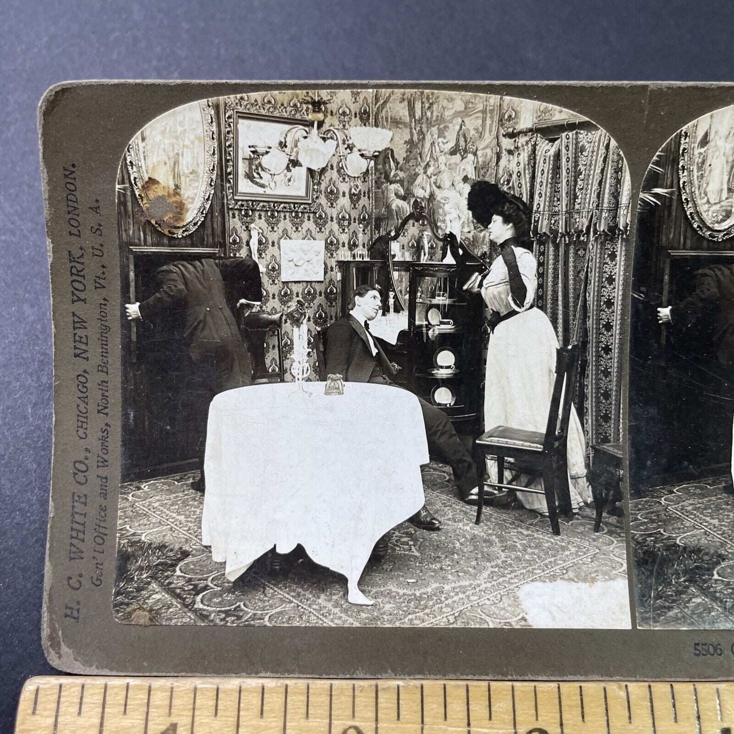 Antique 1902 Woman Suspects Man Is Hiding Mistress Stereoview Photo Card P2896