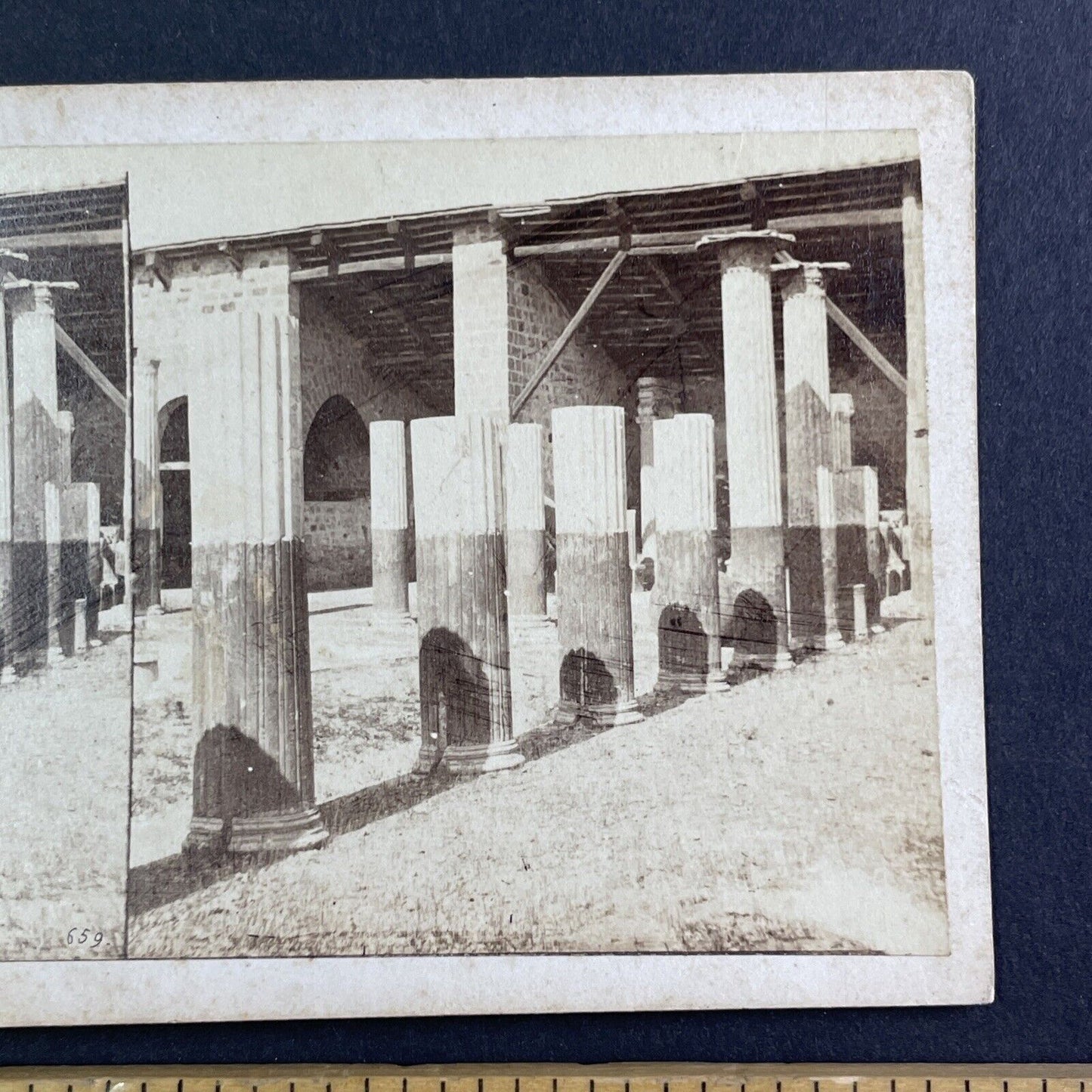 Marble Pillars Pompeii Volcano Stereoview Michele Amodio Antique c1863 X3276