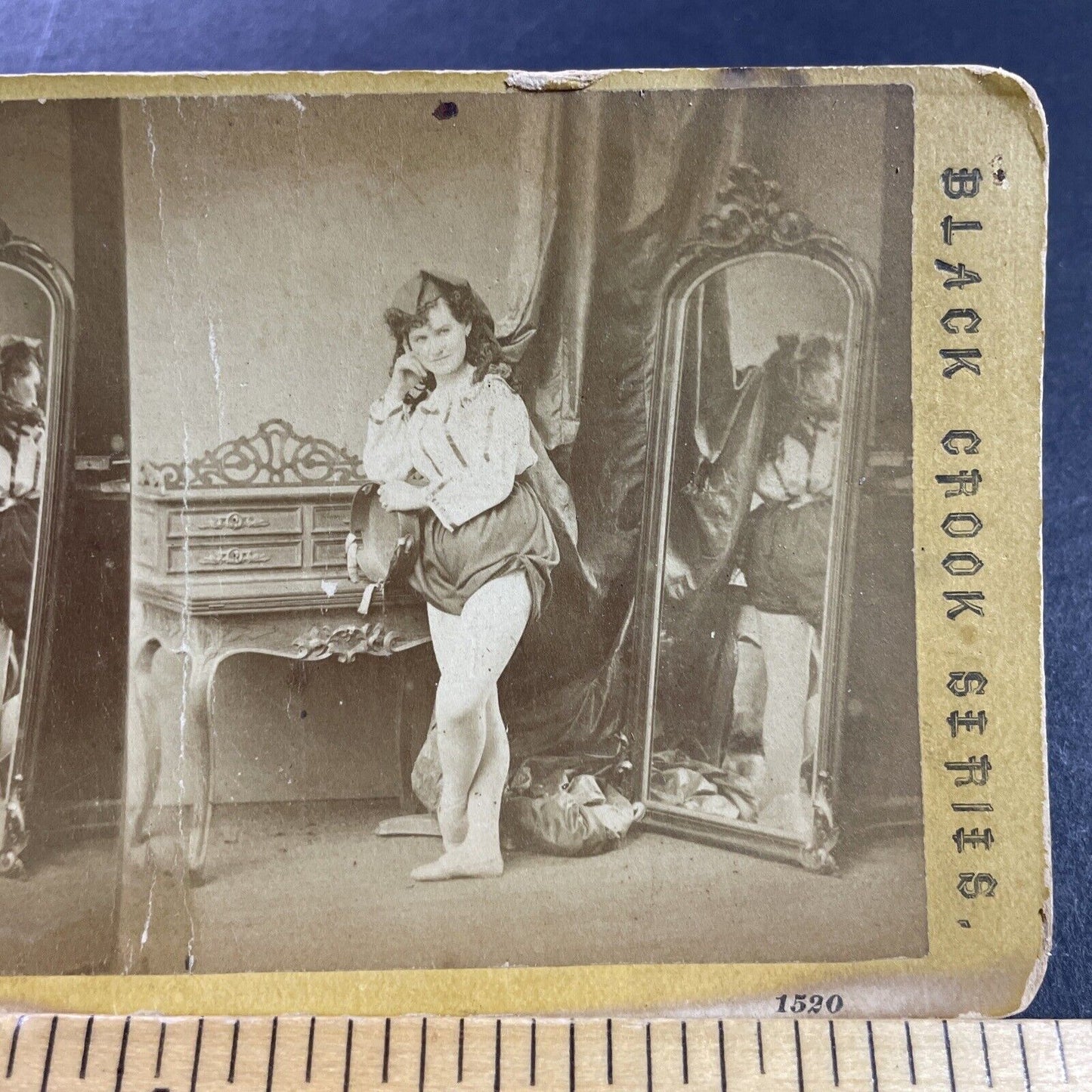 Antique 1860s Annie Kemp Bowler In The Black Crook Stereoview Photo Card P4053