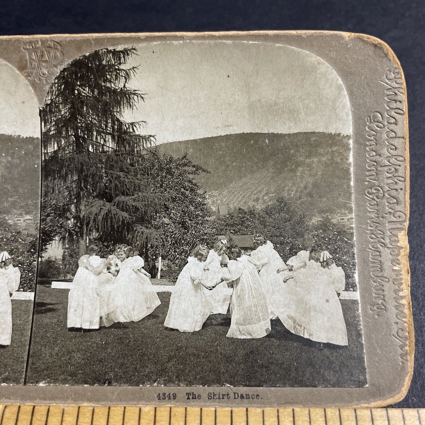 Antique 1890s Children Dance In All-White Dresses Stereoview Photo Card P4286