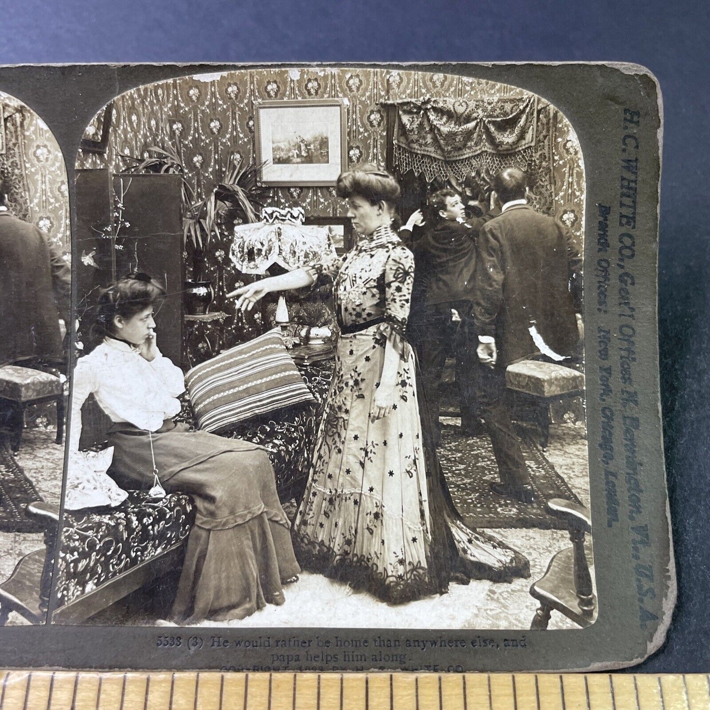 Antique 1903 Woman Smacks Girl For Having A Lover Stereoview Photo Card P2841