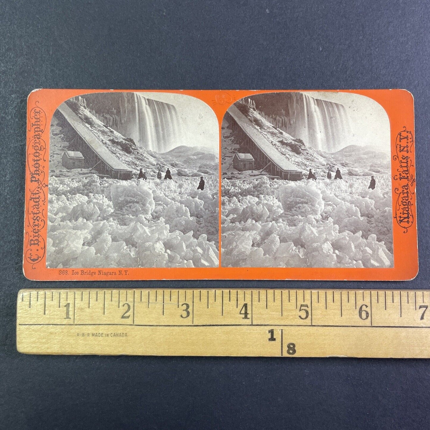 Frozen Niagara Falls River Land Bridge Stereoview Charles Bierstadt c1870s Y2216