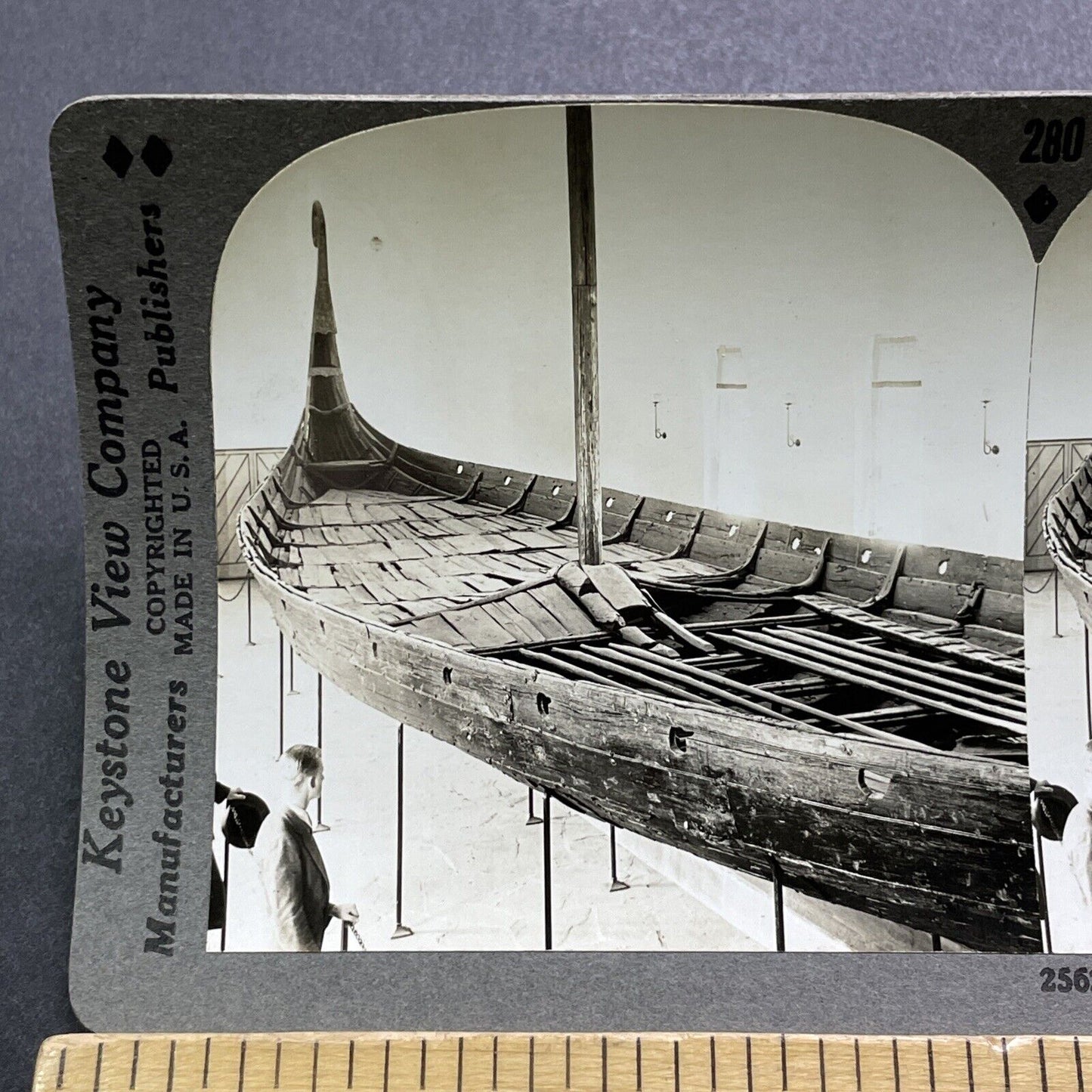 Antique 1920s Viking Battle Boat Oslo Norway Stereoview Photo Card V2977