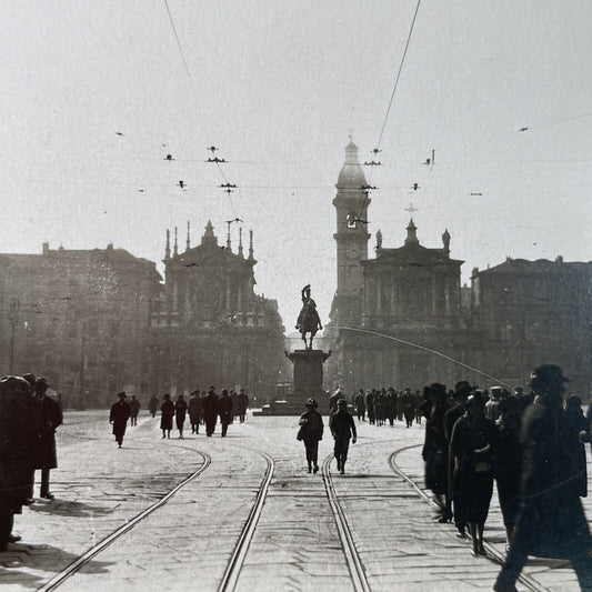 Antique 1925 Center Square In Turin Italy OOAK Stereoview Photo Card P3253