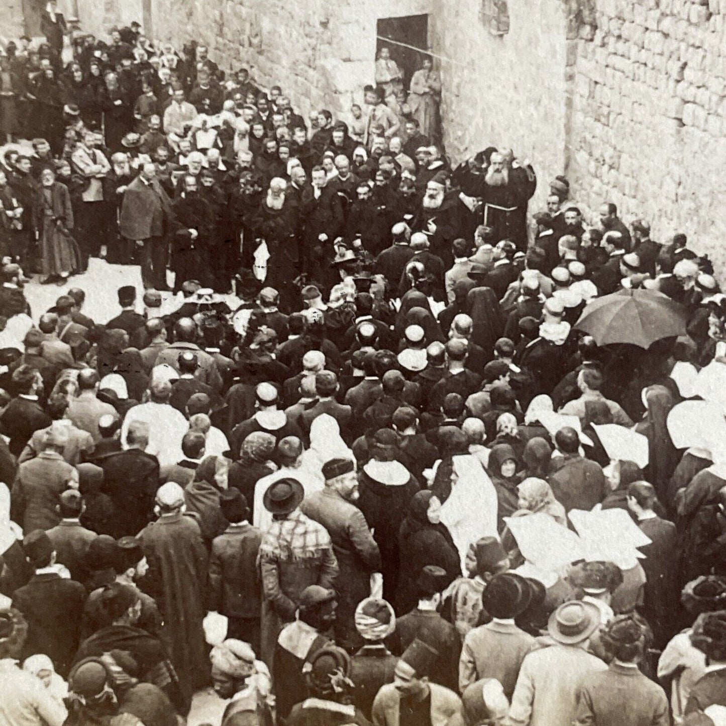 Antique 1897 Christian Jewish Muslim Pilgrims Israel Stereoview Photo Card P4482