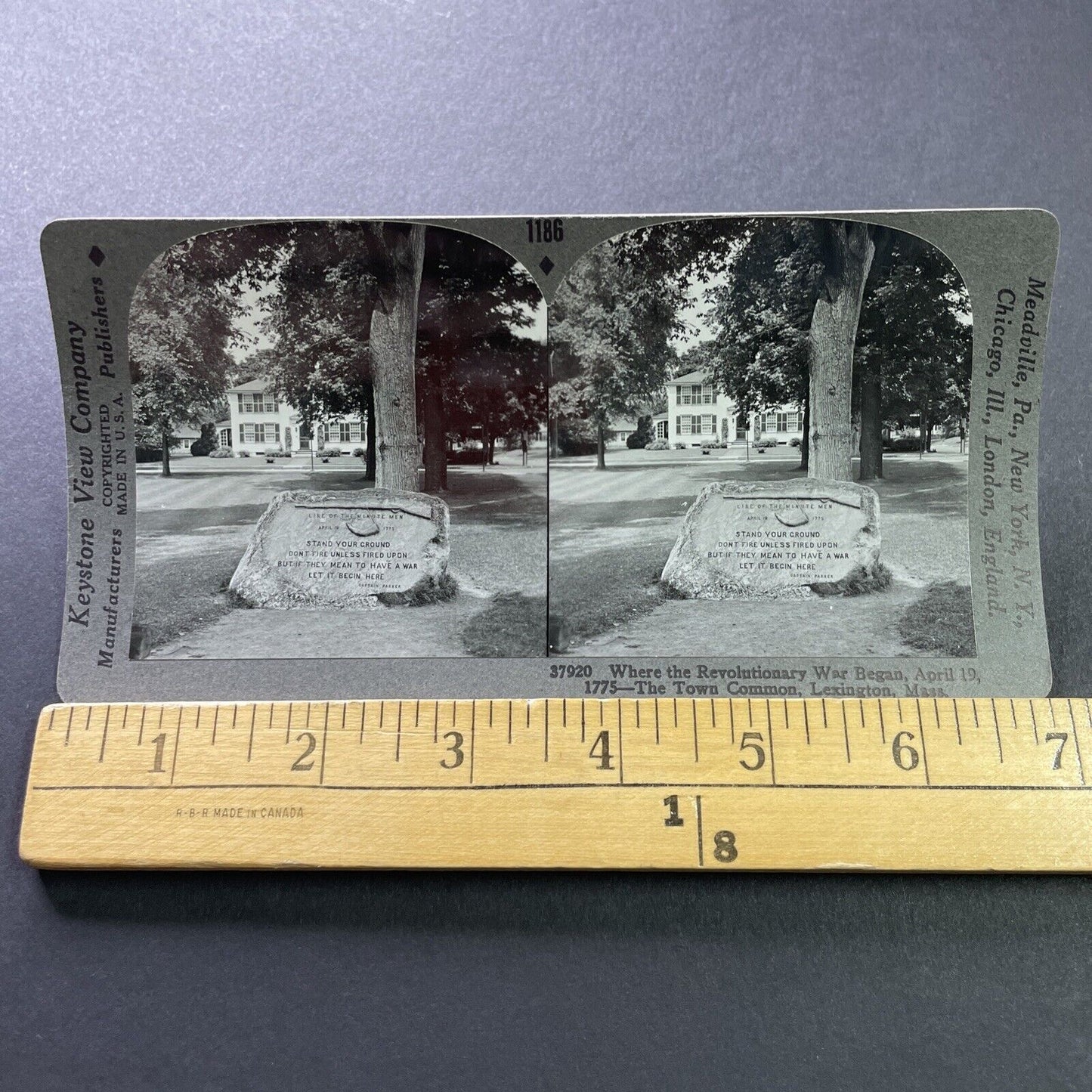 Antique 1909 Minute Man Stone Lexington MA Stereoview Photo Card P2538