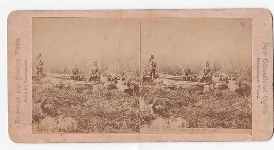 Antique 1890s Duck Hunting Hunters Portage, American Northeast Stereo Card P157