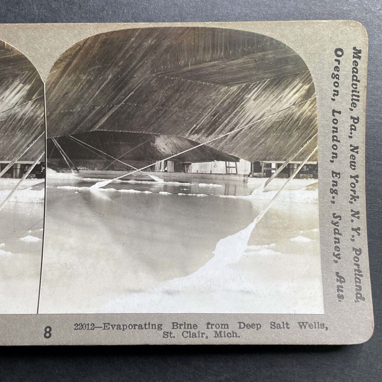 Antique 1915 Salt Drying In St. Clair Michigan Stereoview Photo Card P1551