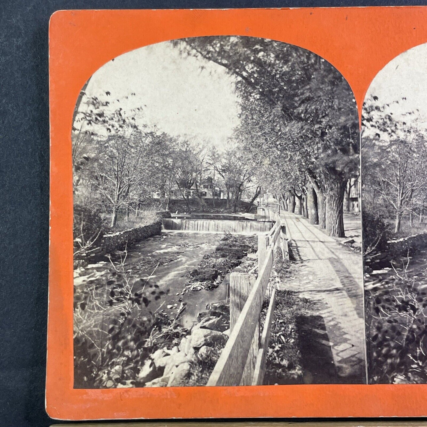 Bridge Street Canal Stereoview Lowell Massachusetts Antique c1860s Y084