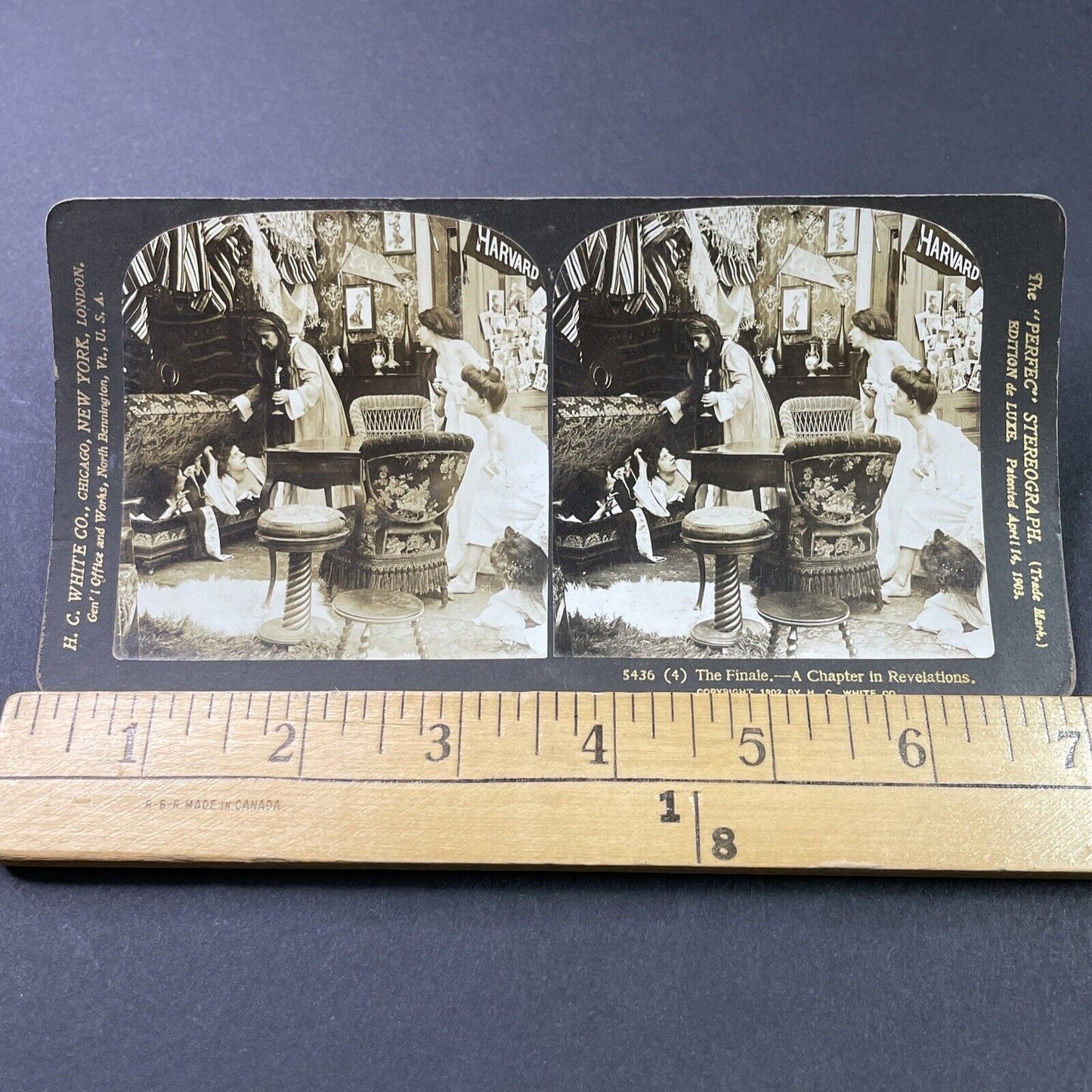 Antique 1902 Women In Brothel Hide From Madame Stereoview Photo Card P2903