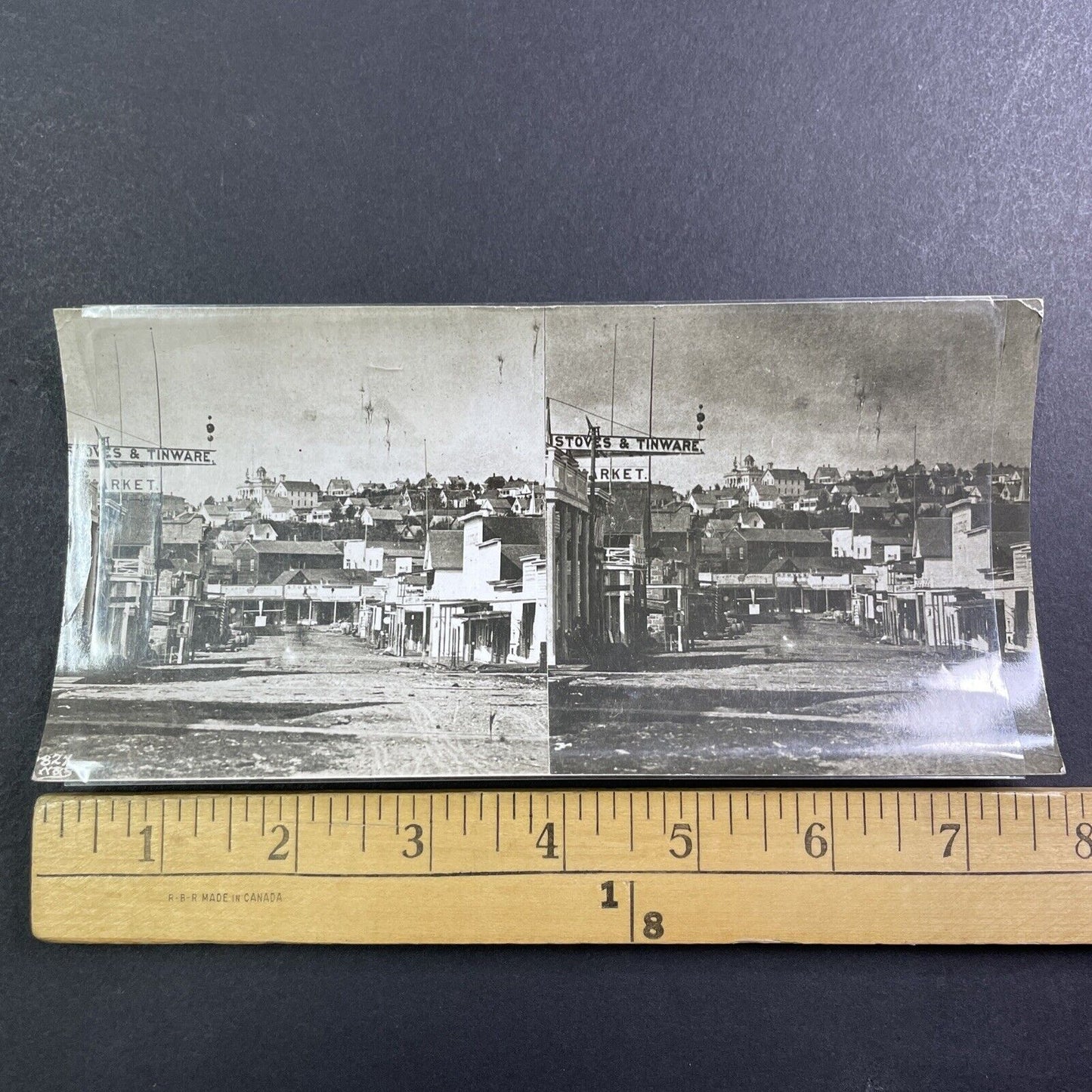 Seattle Washington Downtown Stereoview Original Celluloid Photo c1870s Y472