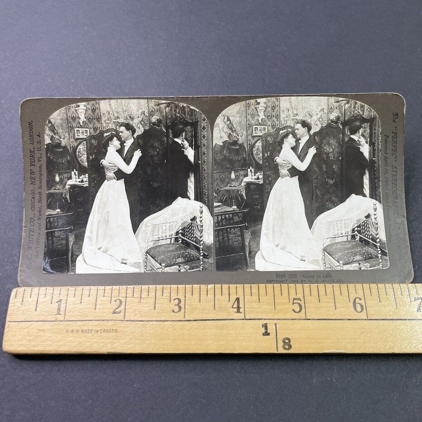 Antique 1902 Victorian Bride & Groom Alone At Last Stereoview Photo Card P2947