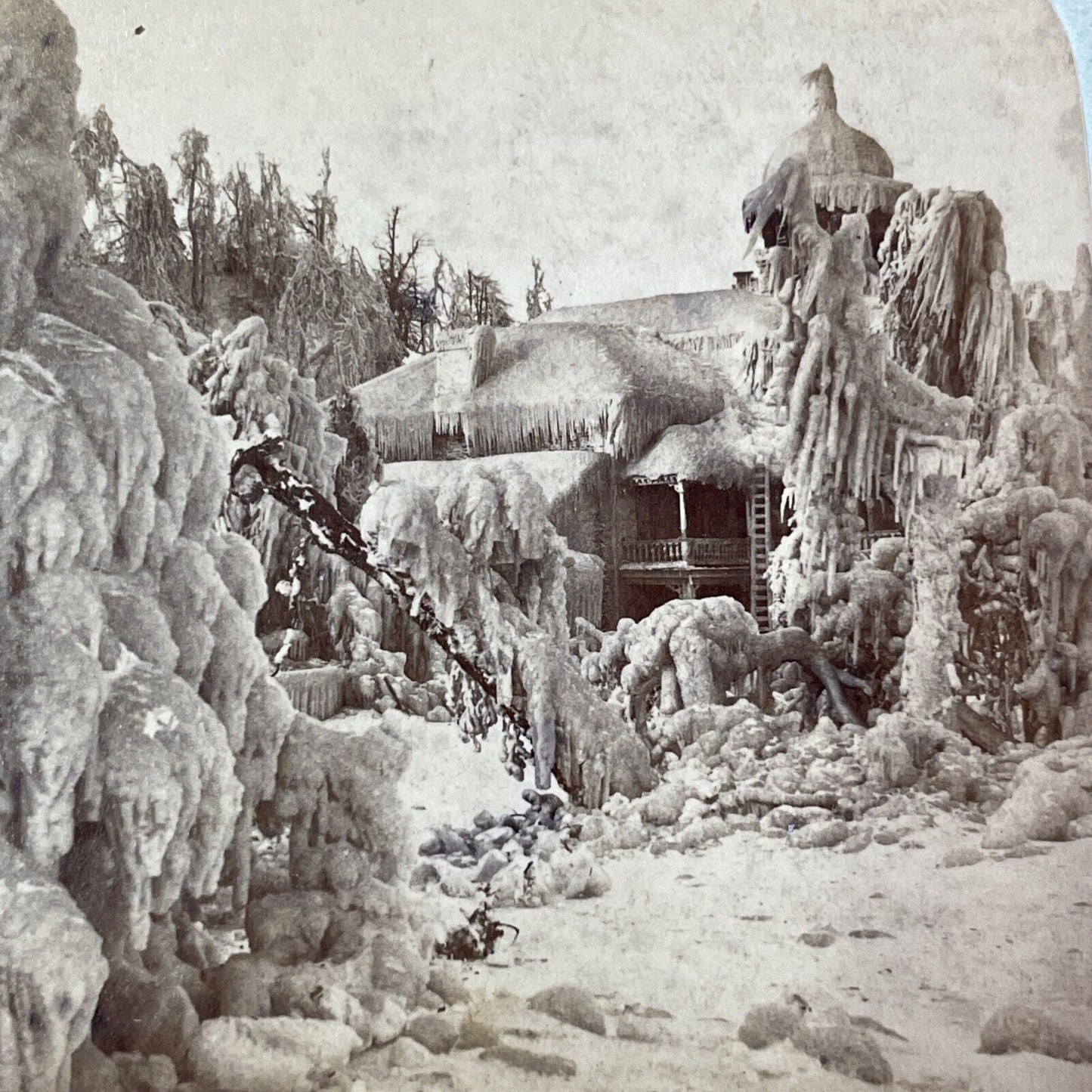 Severe Ice Storm House Damage Stereoview Charles Bierstadt c1870s Y1464