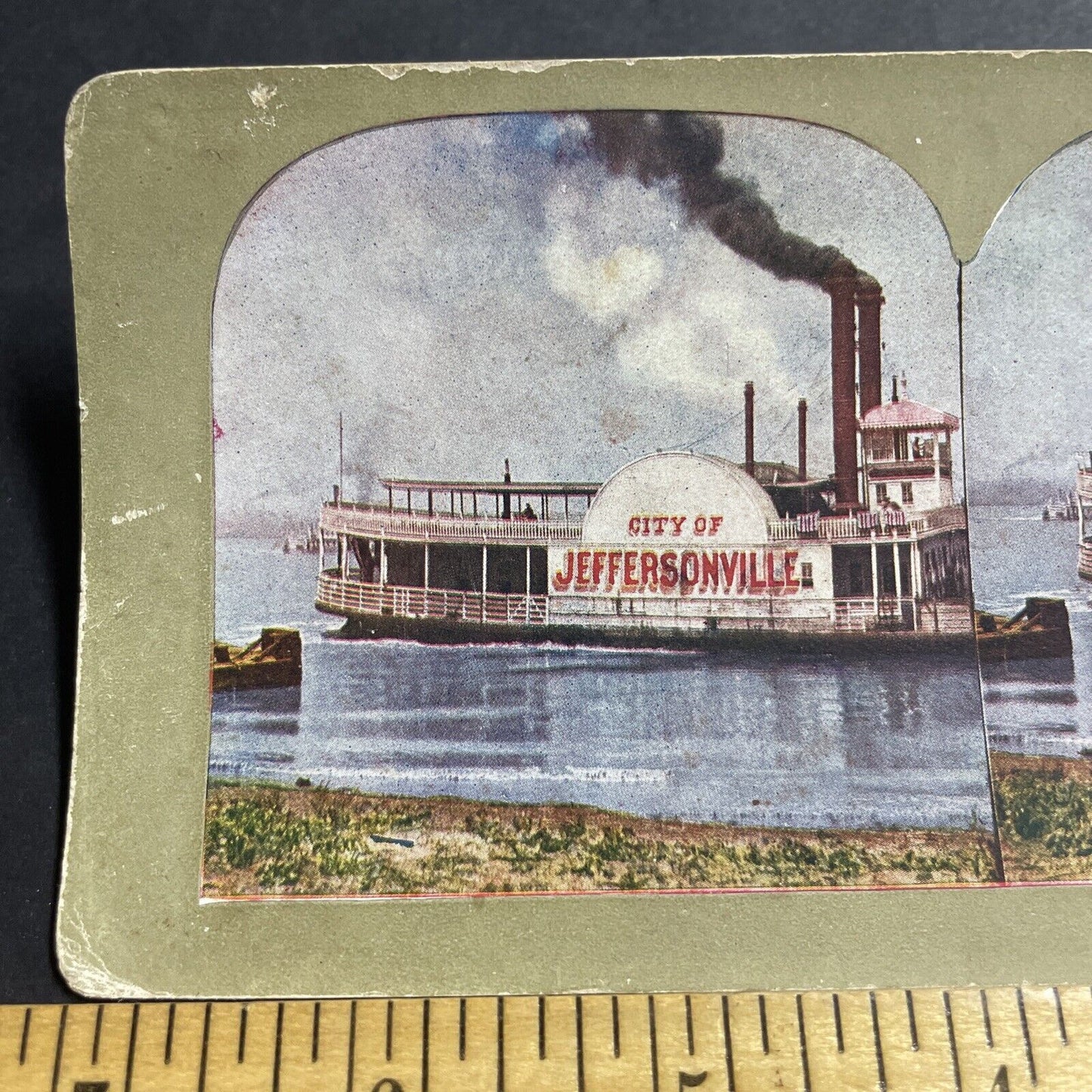 Antique 1910s City Of Jeffersonville Riverboat Ferry Stereoview Photo Card P5001