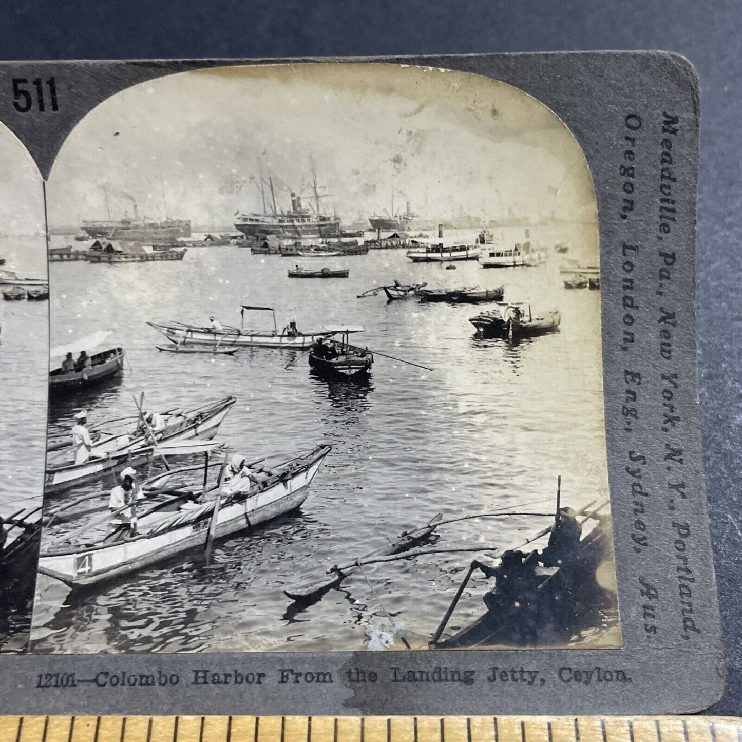 Antique 1909 Fishing Boats In Sri Lanka Stereoview Photo Card P5034