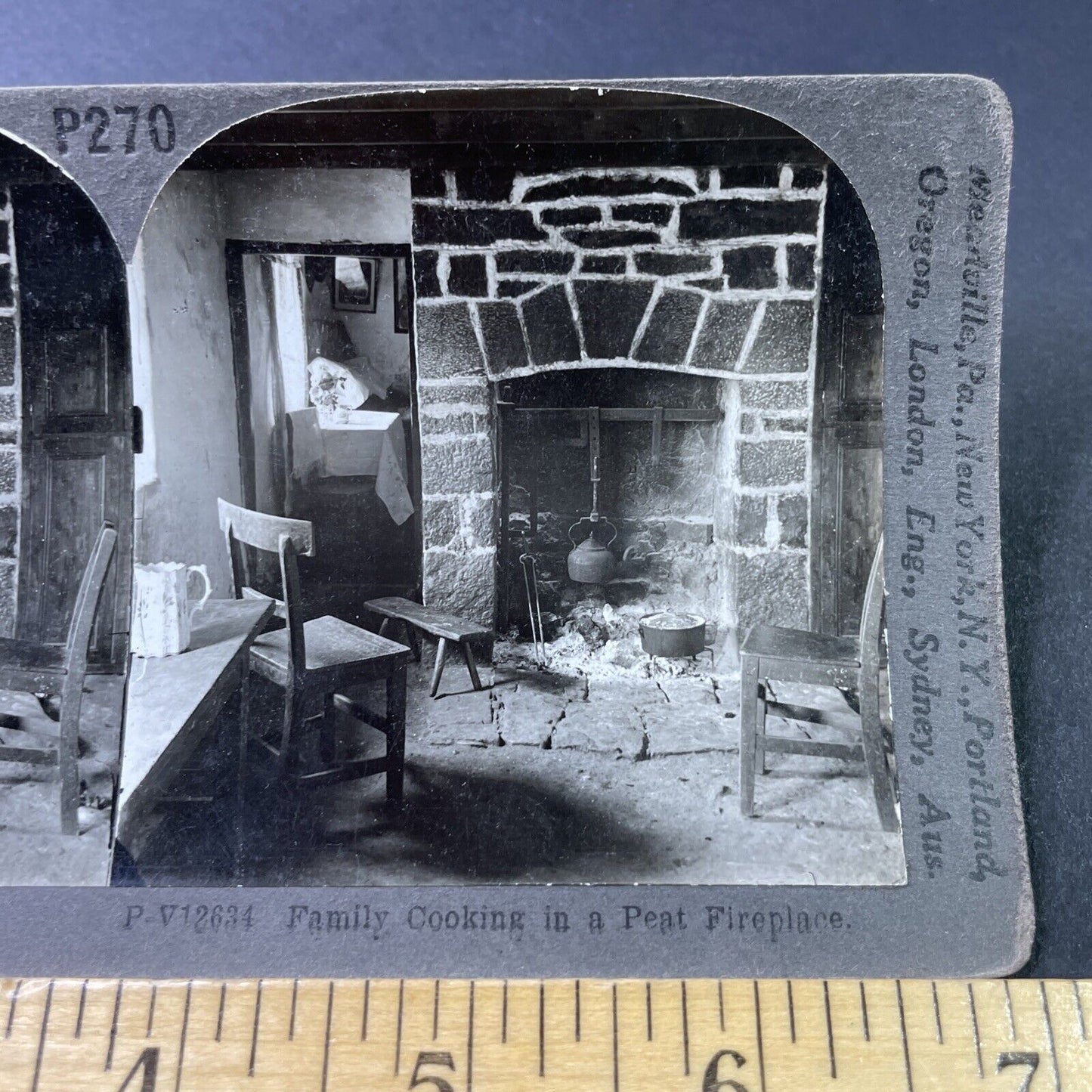 Antique 1899 A Peat Stone Fireplace In Rural Ireland Stereoview Photo Card P2833