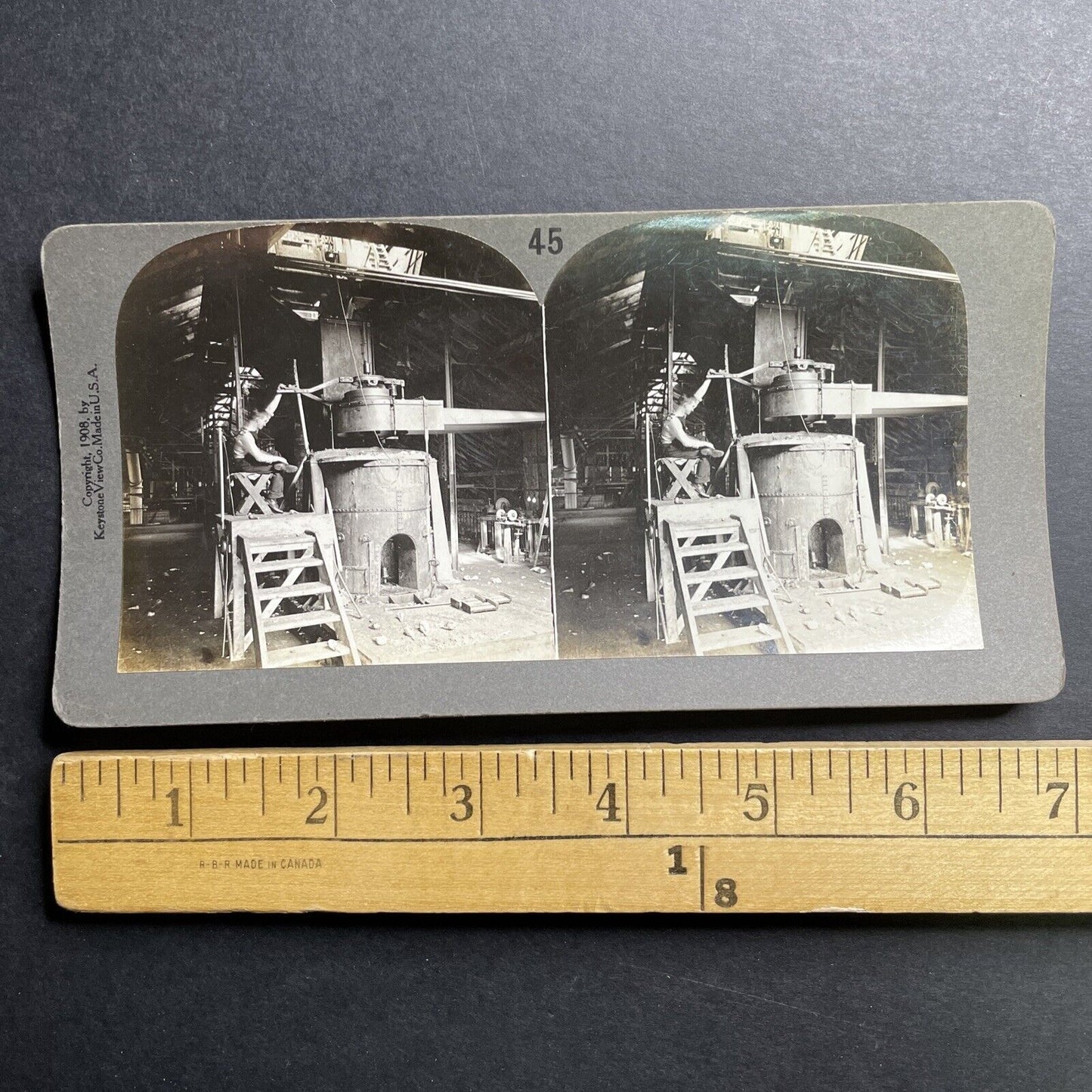 Antique 1908 Gold Silver Bullion Bar Kiln Press Stereoview Photo Card P1530