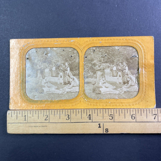 Wealthy Men And Women In Park Stereoview French Tissue Antique c1860s XT2112