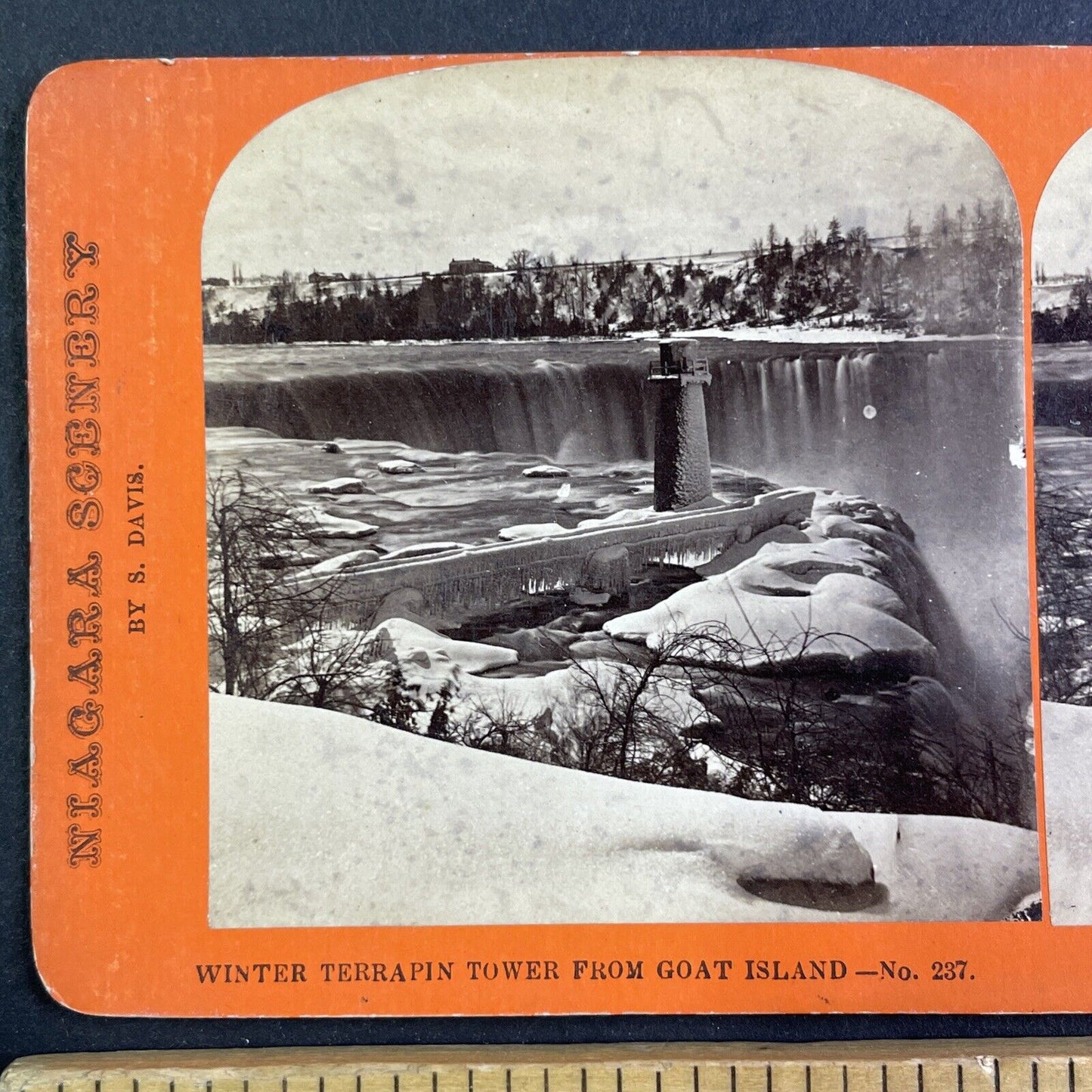 Terrapin Tower in Winter Niagara Falls Stereoview S. Davis Antique c1870s Y1198