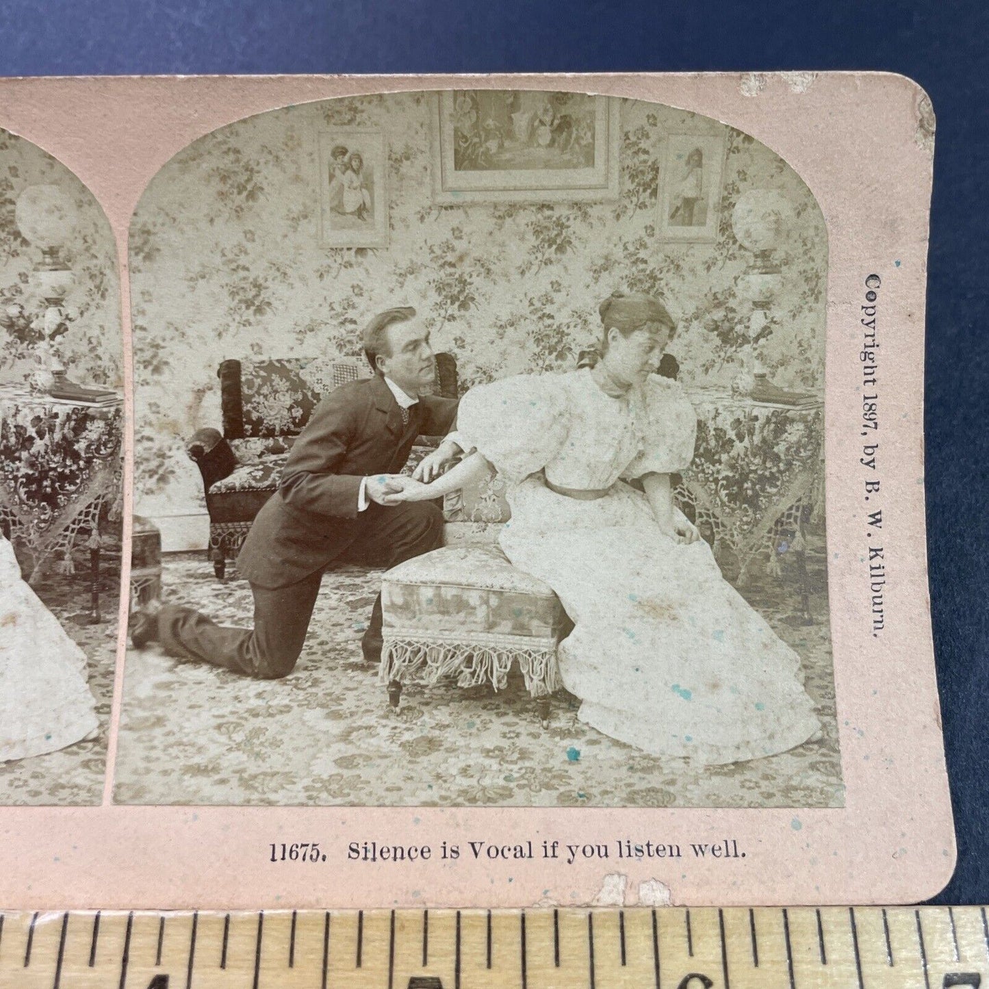 Antique 1897 Man Begs Wife For Forgiveness Stereoview Photo Card P3955