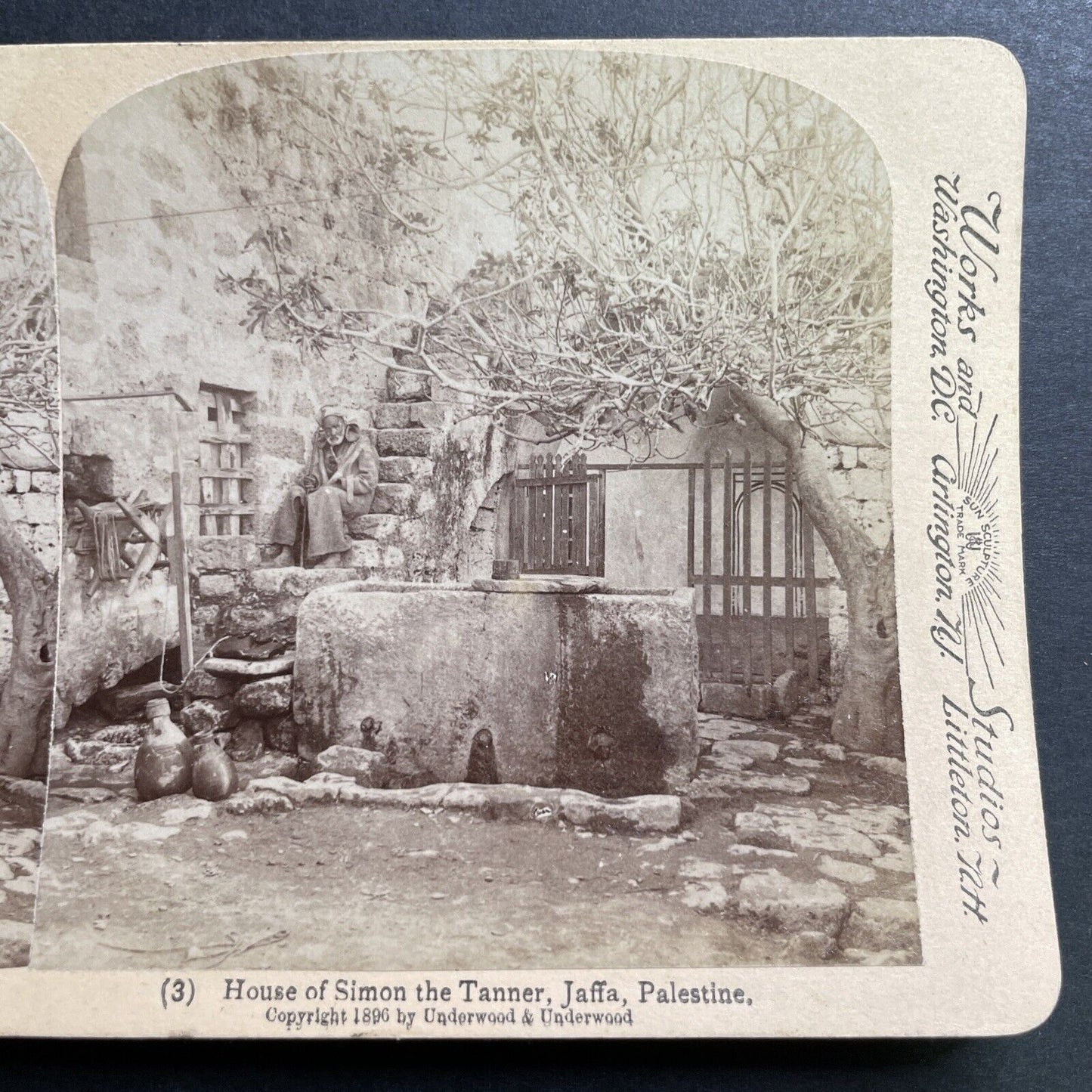 Antique 1896 House Of Simon The Tanner Jaffa Israel Stereoview Photo Card P1370