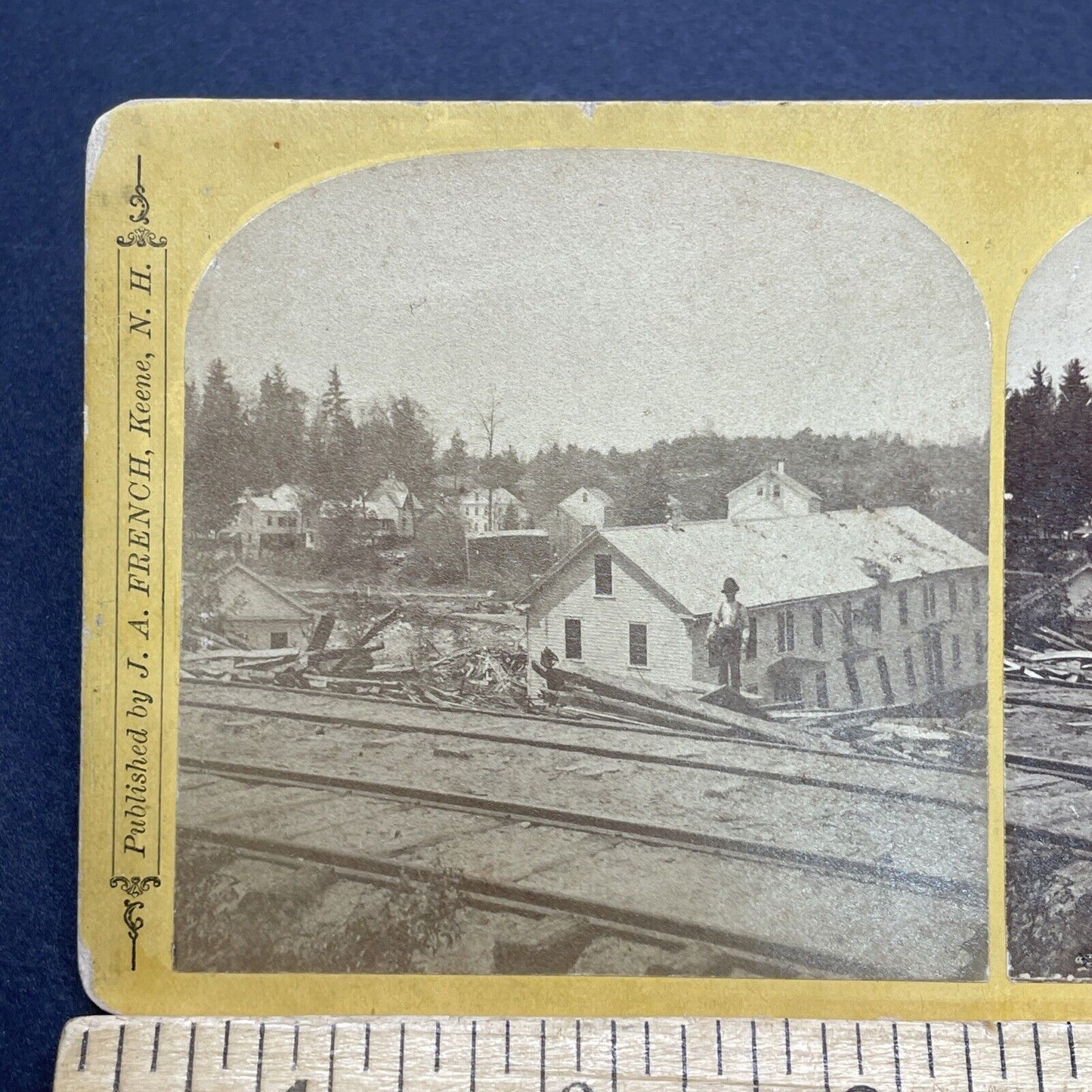 Antique 1874 Mill River Flood Disaster Northampton NH Stereoview Photo Card 1736