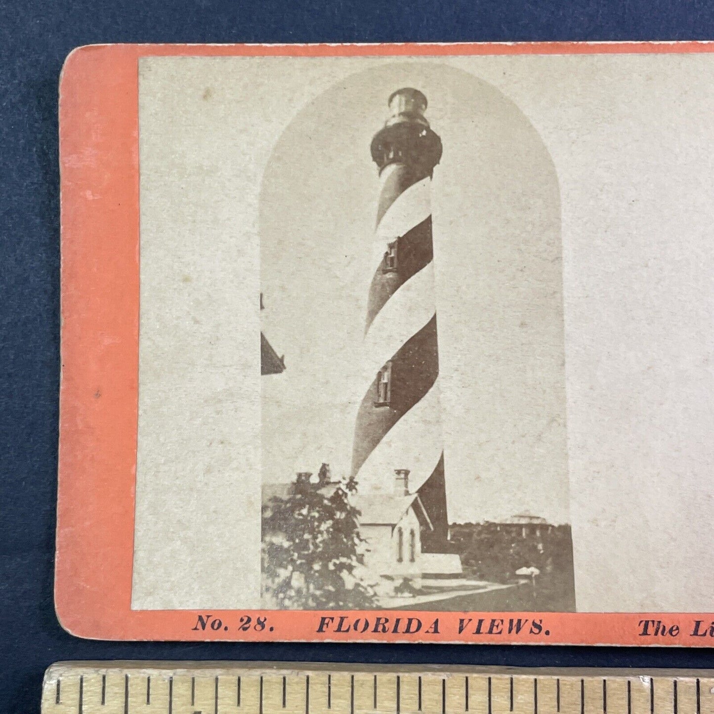 St. Augustine FL Lighthouse Construction Complete Stereoview Antique c1874 Y074