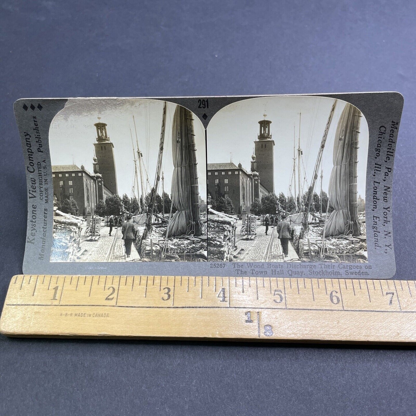 Antique 1924 Lumber At Ship Port Stockholm Sweden Stereoview Photo Card P1944