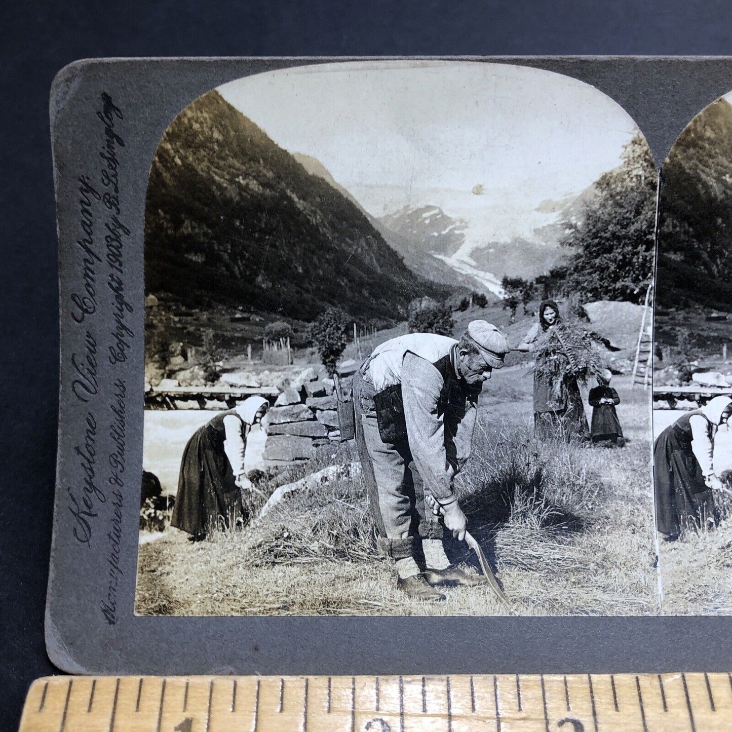 Antique 1903 Farmers Planting Crop Northern Norway Stereoview Photo Card P1979