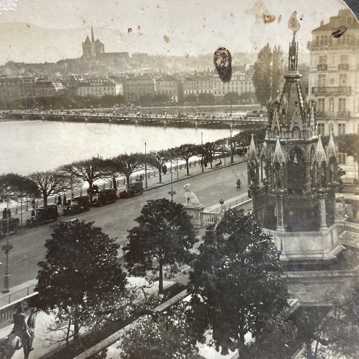 Antique 1930s Geneva Switzerland City View Stereoview Photo Card P4970